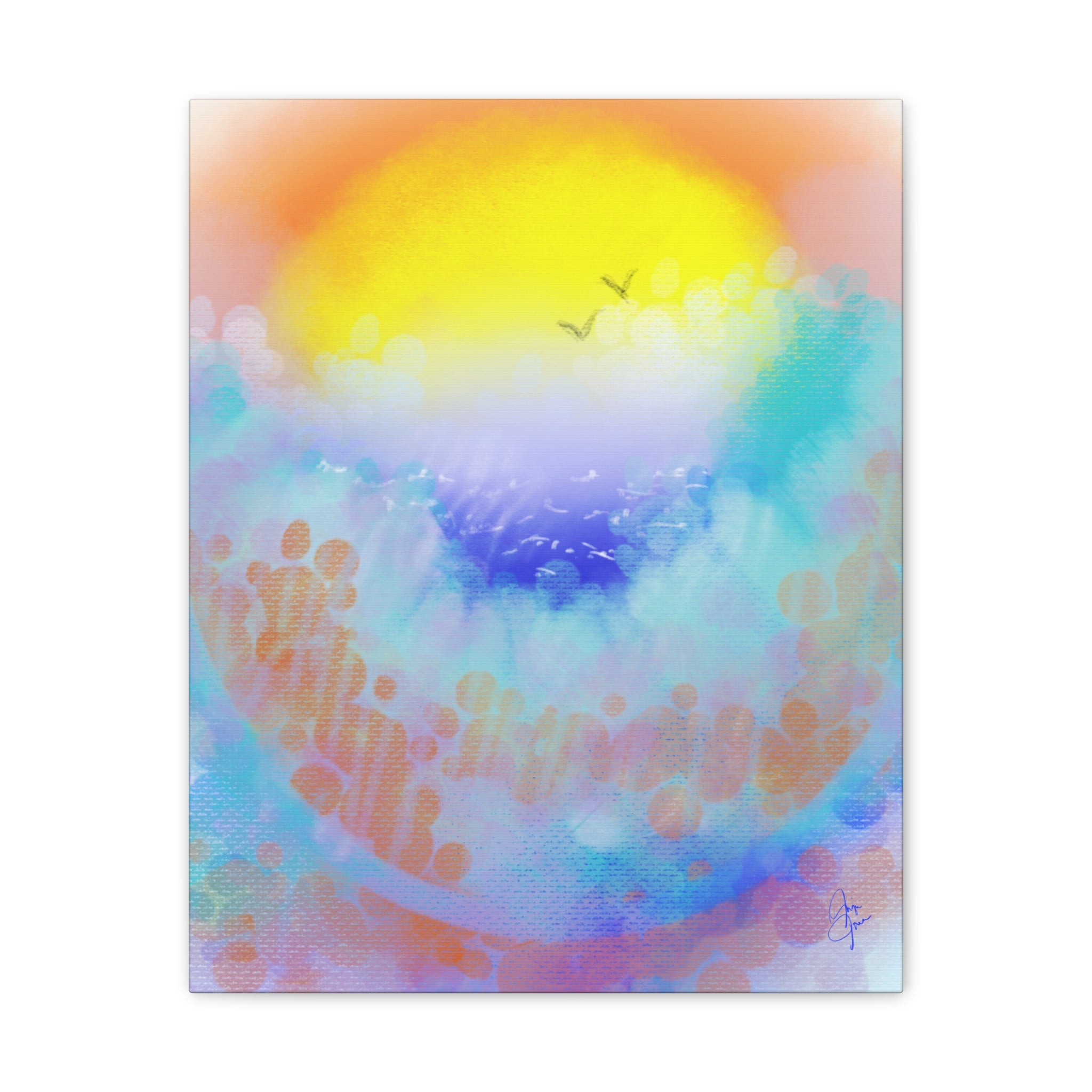 Sunrise Seascape Canvas Wall Art – Pastel Ocean Waves with Birds