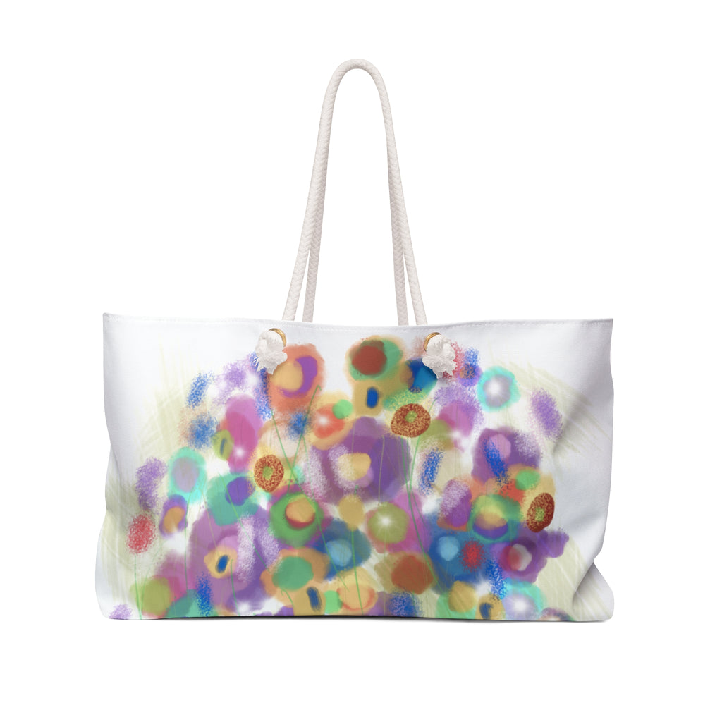 Abstract Floral Weekender Bag — Colorful Watercolor Dots Travel Tote