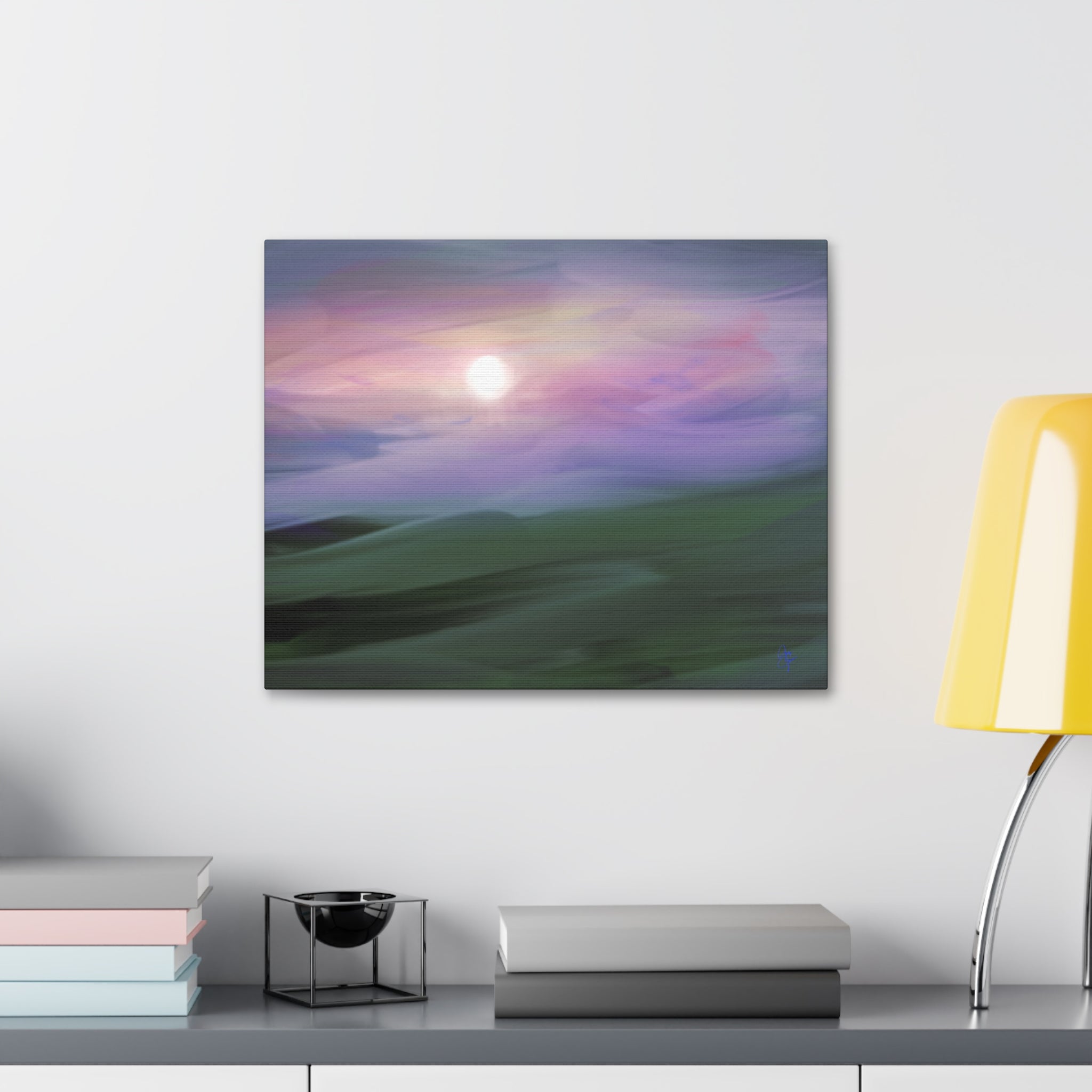 Sunrise Mist Landscape Canvas Print — Serene Pastel Wall Art