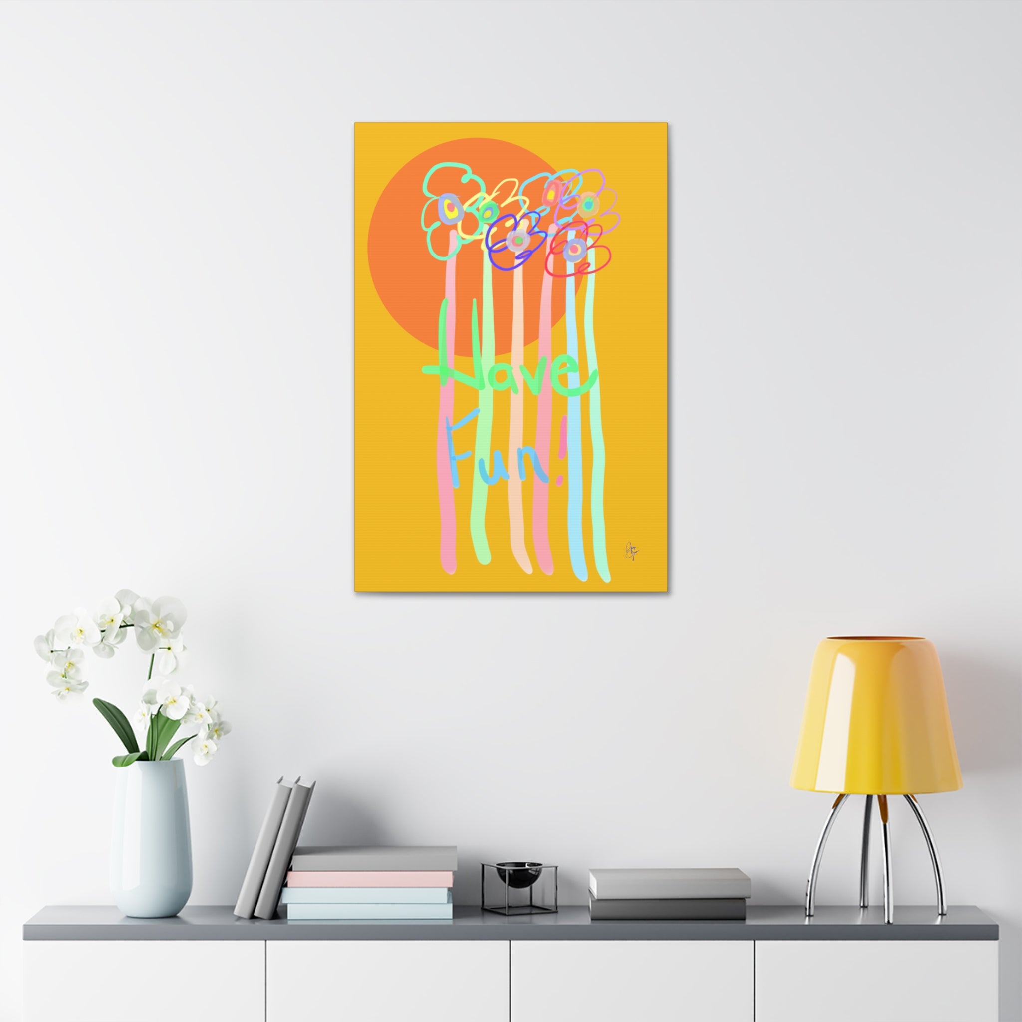 Have Fun Floral Canvas Art — Bright Green Stretched Wall Decor