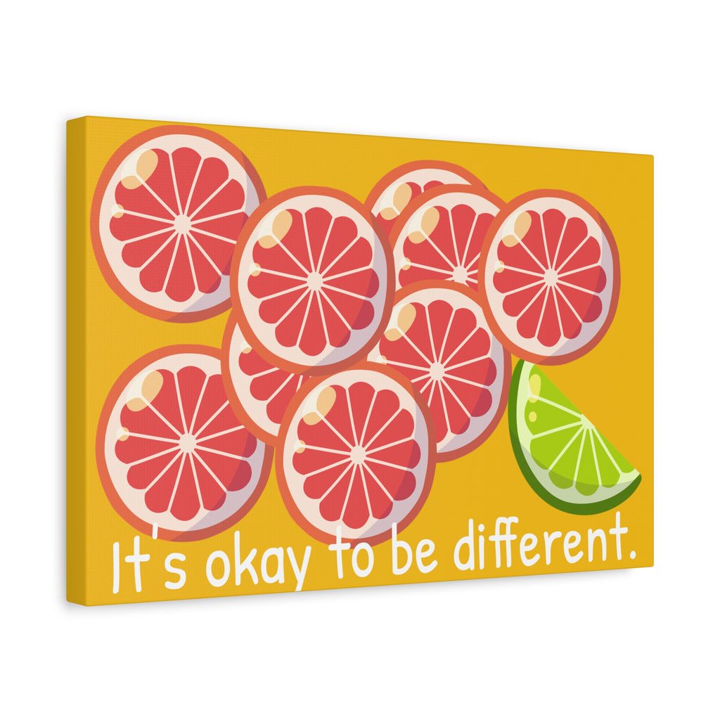 Canvas Wall Art — "It’s Okay to Be Different" Grapefruit & Lime Inspirational Print