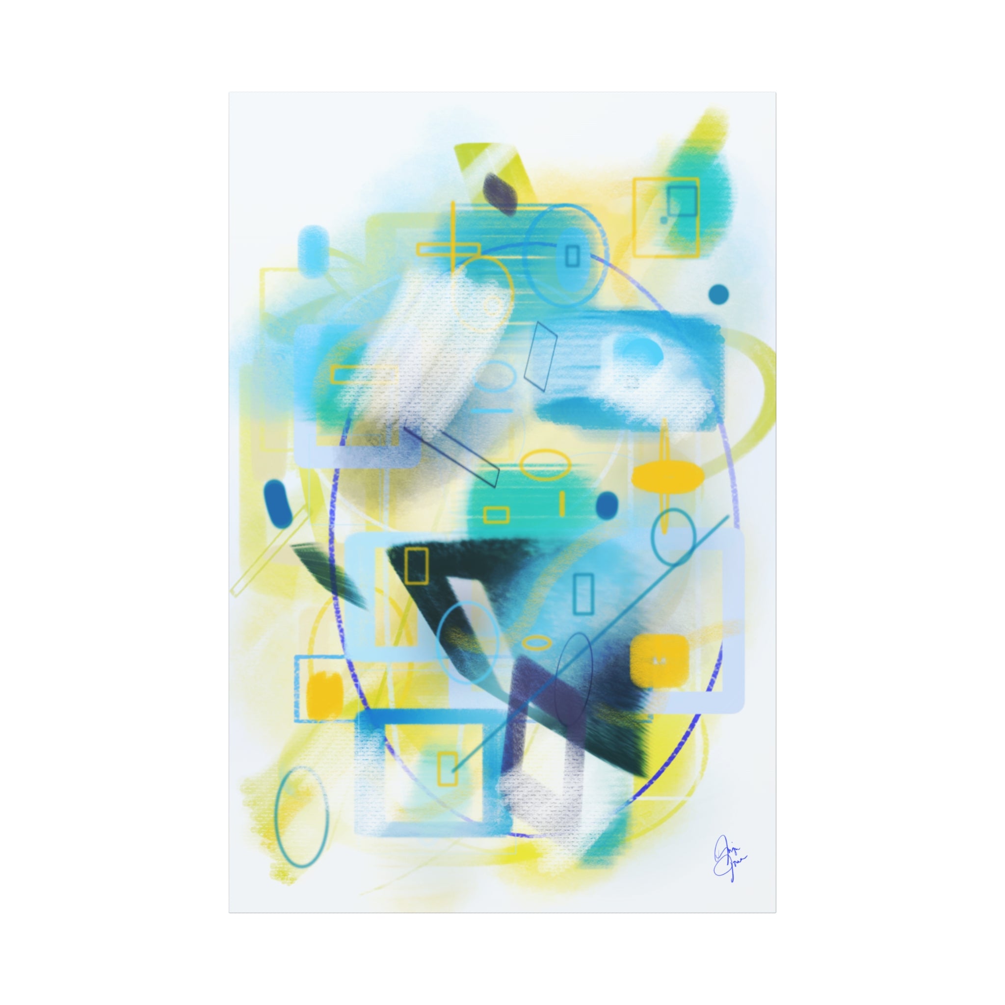 Abstract Blue & Yellow Geometry Canvas Print — Modern Stretched Wall Art