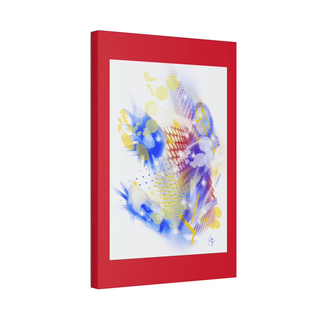 Abstract Blue & Yellow Art Canvas Print — Stretched 1.5" with Red Border