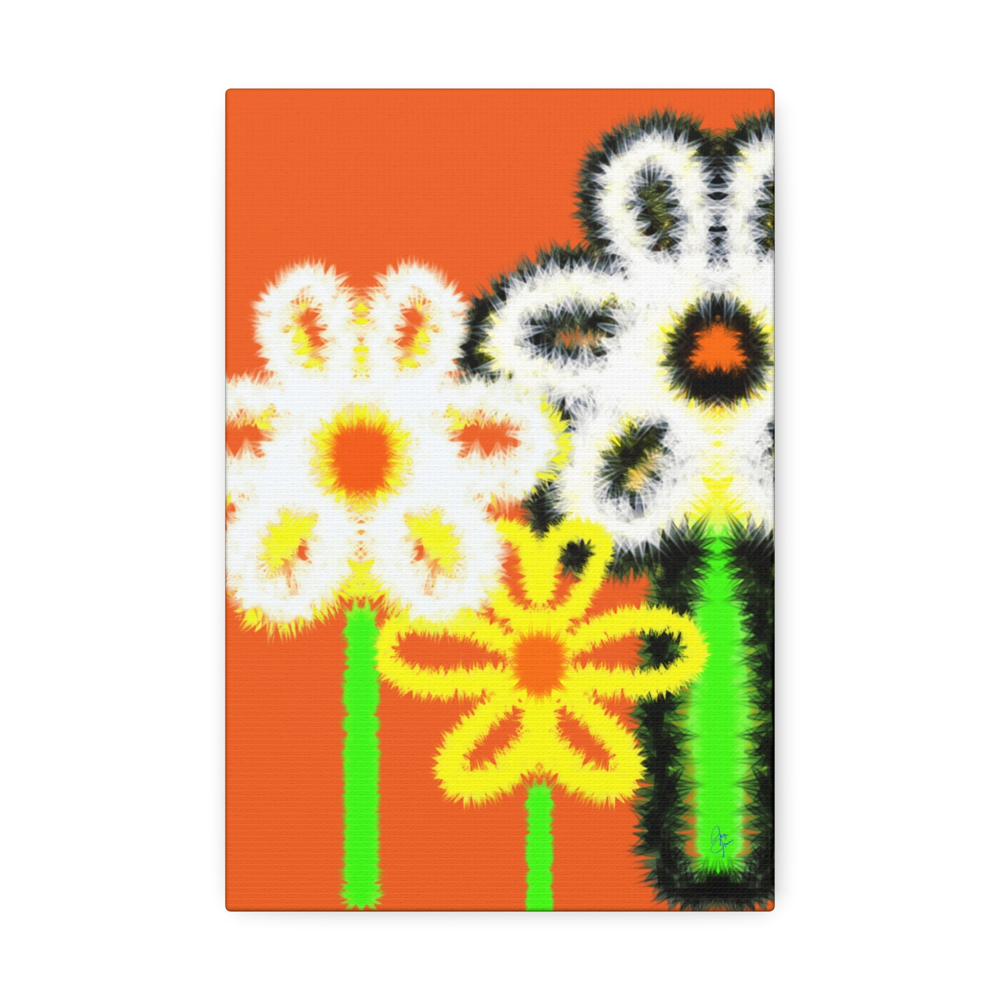 Bright Fuzzy Daisies Canvas Art — Yellow Floral Wall Decor, Stretched 1.5"