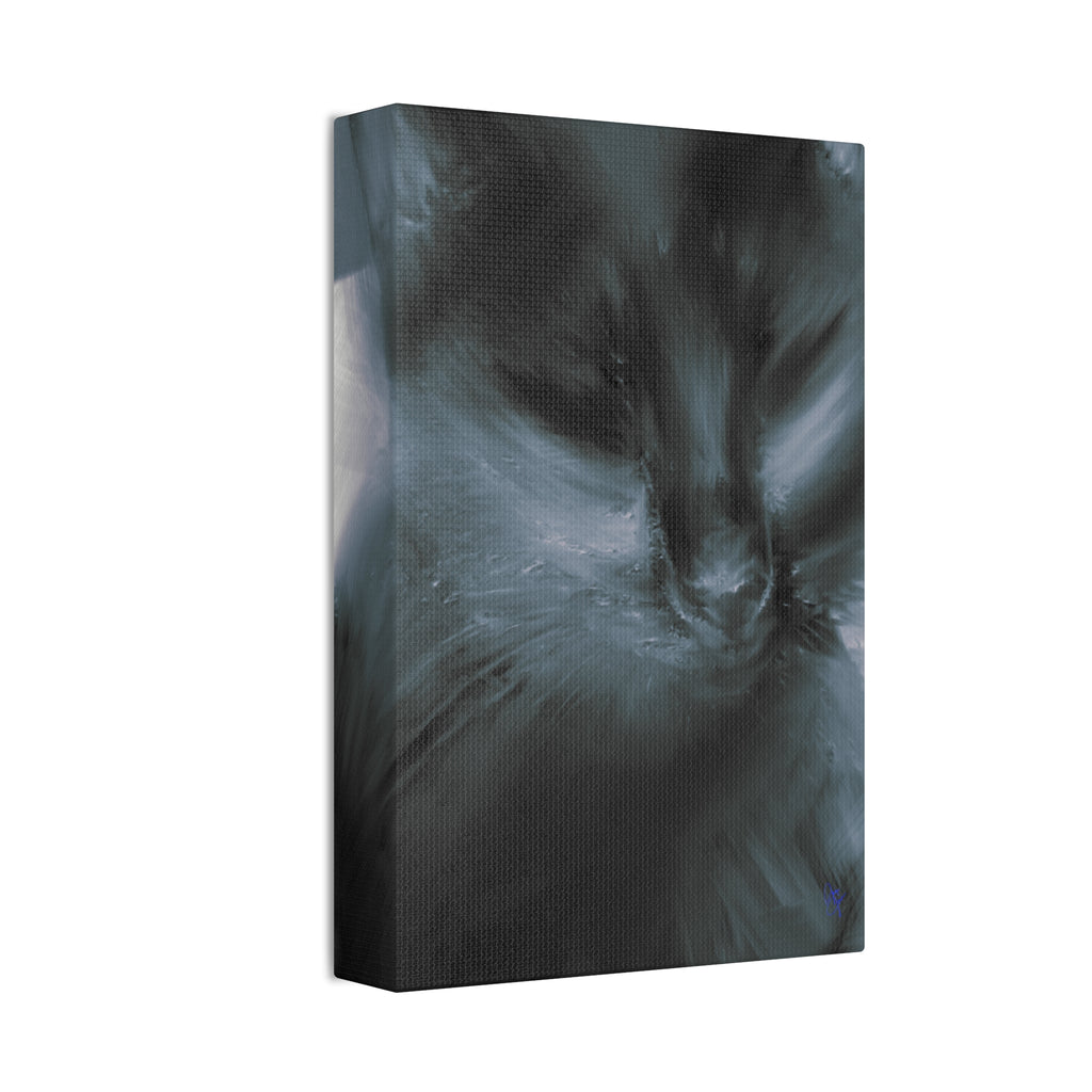 Black Cat Portrait Canvas Stretched Print — Moody Feline Wall Art