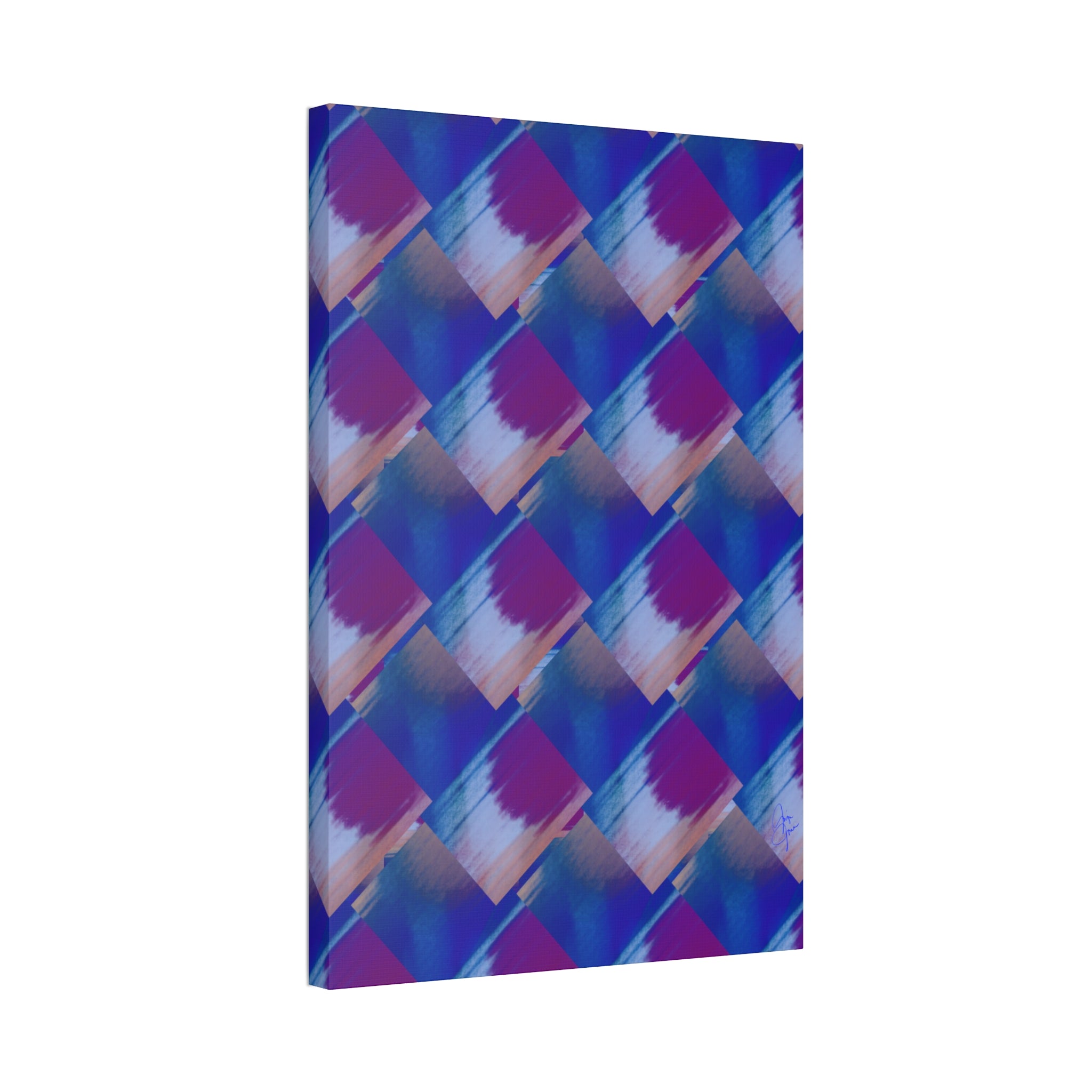 Abstract Diamond Wave Canvas Print — Blue & Purple Geometric Wall Art