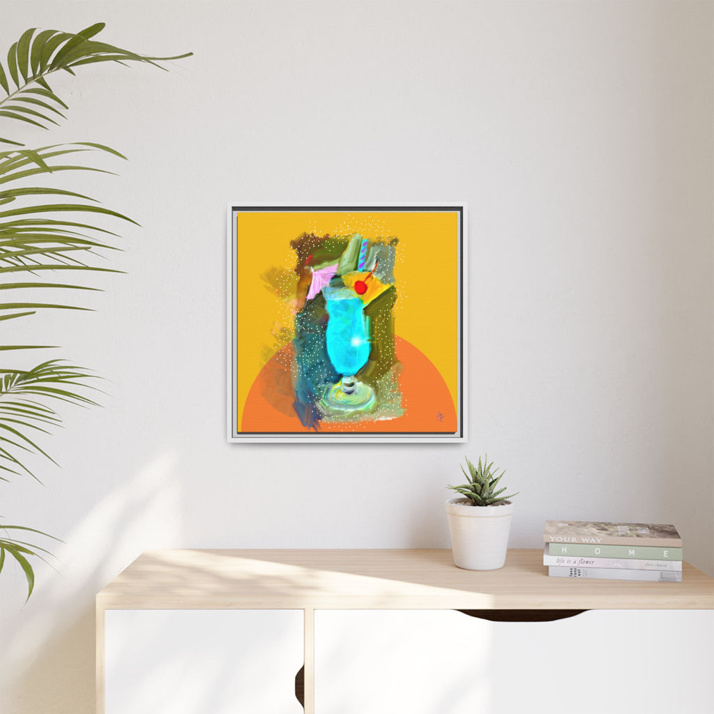 Tropical Blue Cocktail Canvas Print — Framed Matte Bar Art