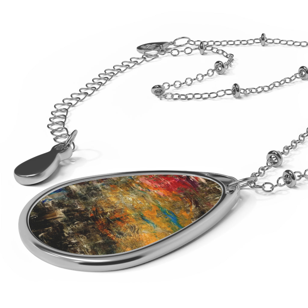 Abstract Sunset Oval Necklace — Artistic Teardrop Pendant Necklace