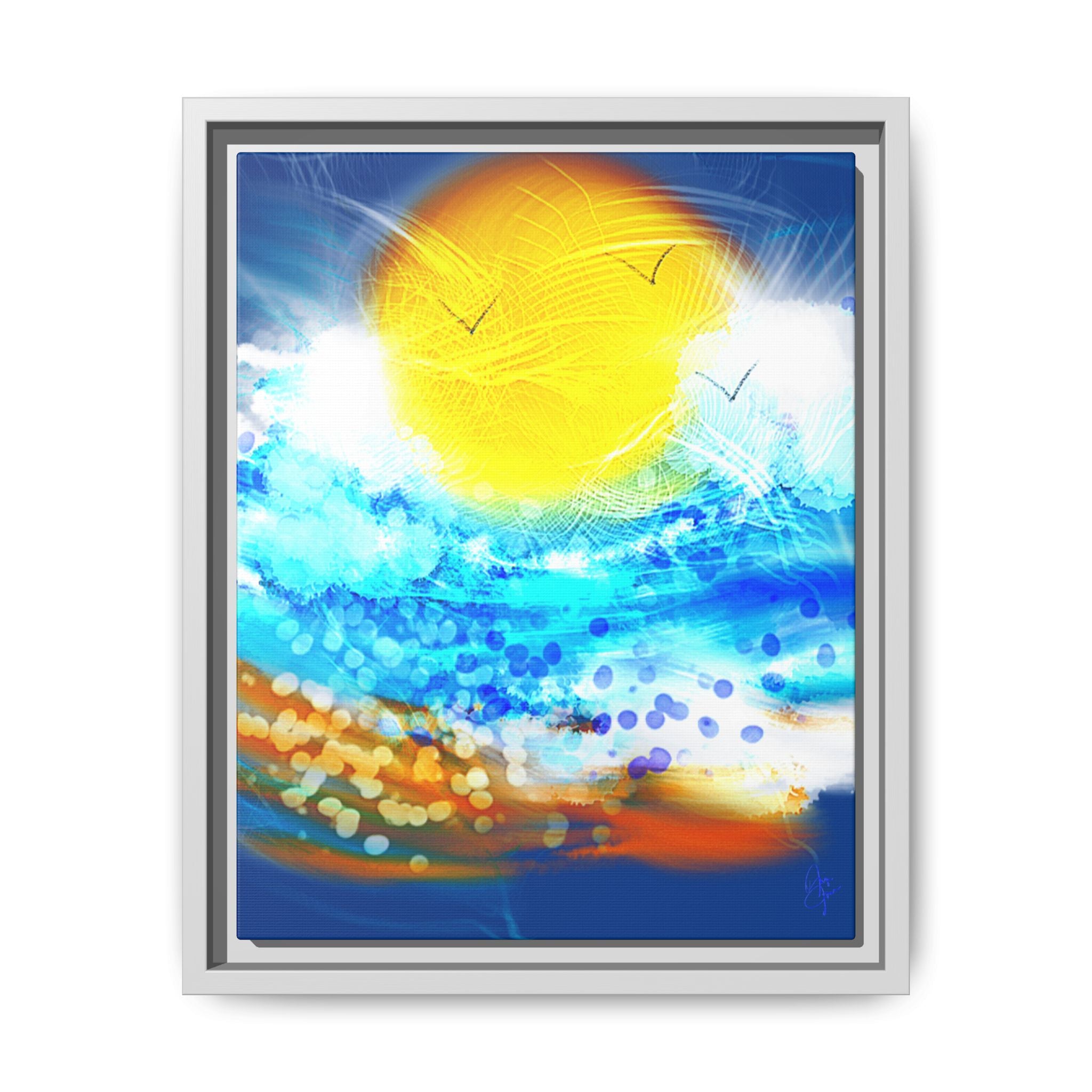 Sunshine Shore Matte Canvas Framed Wall Art — Bright Abstract Beach Print