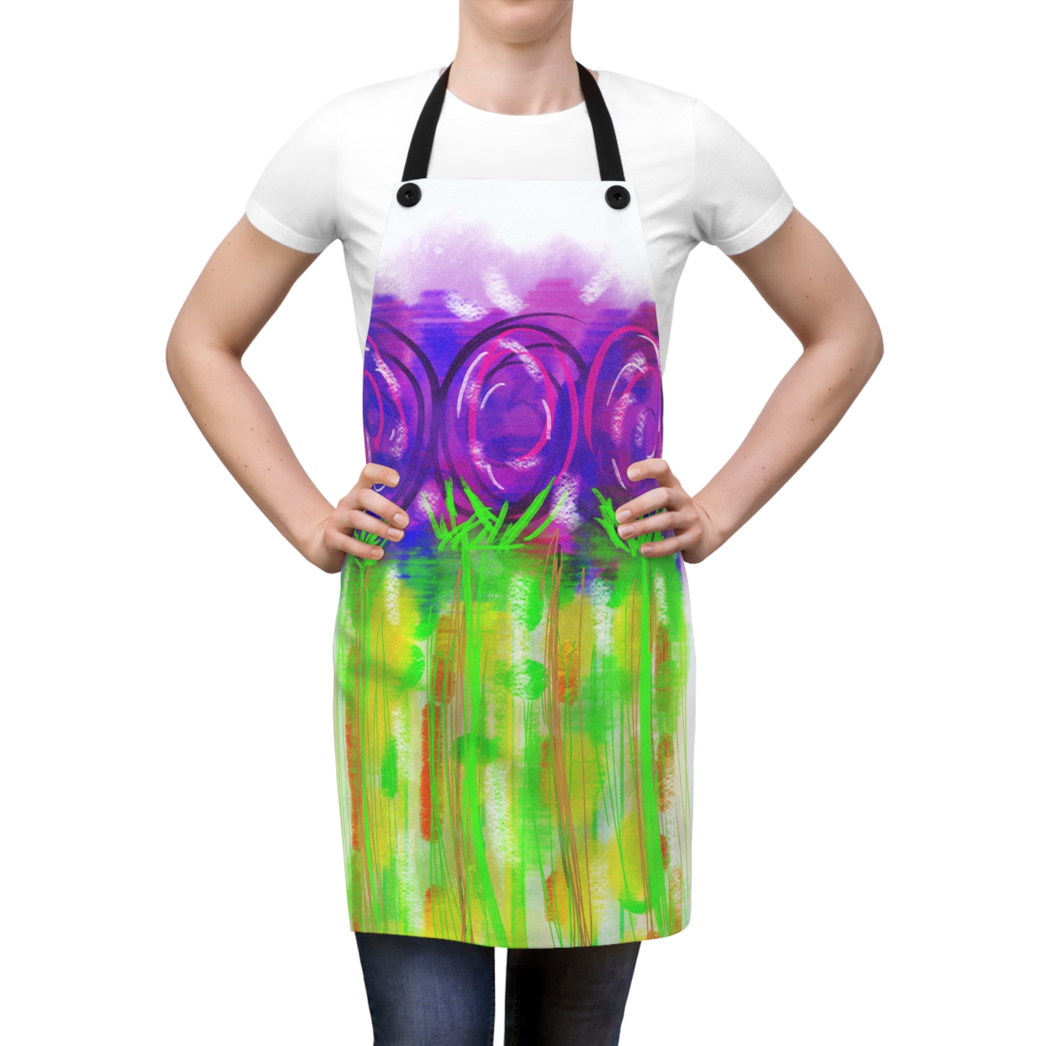 Floral Watercolor Apron – Purple Rose Bouquet Kitchen Apron
