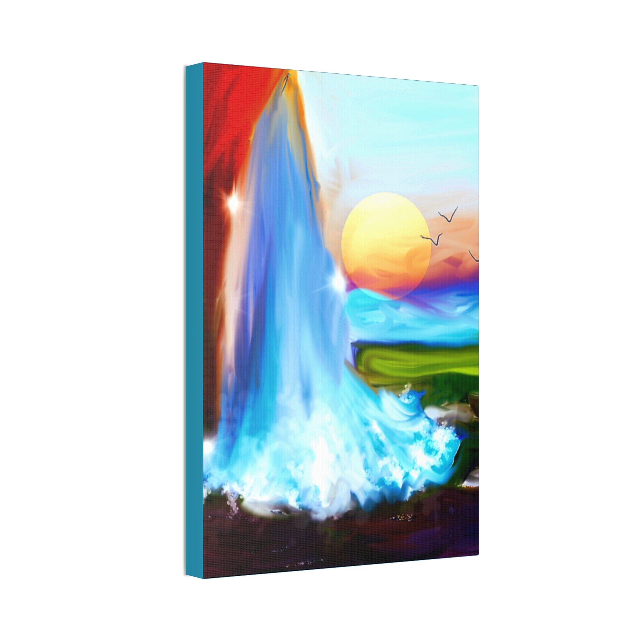 Waterfall Sunset Canvas Art – Vibrant Nature Wall Decor