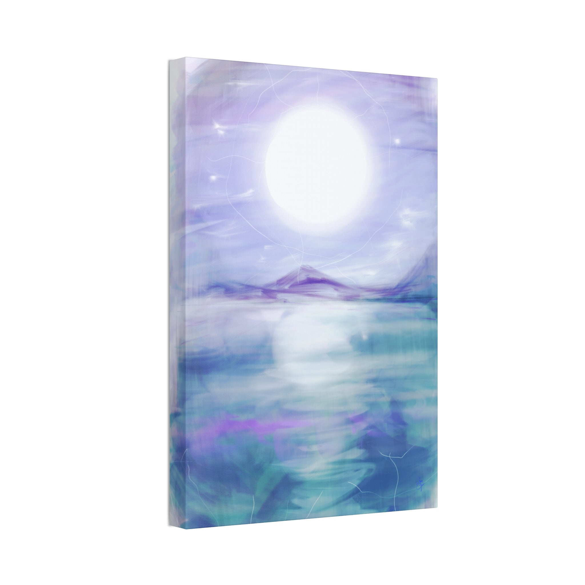 Moonlit Lake Canvas Print – Serene Purple Landscape Wall Art