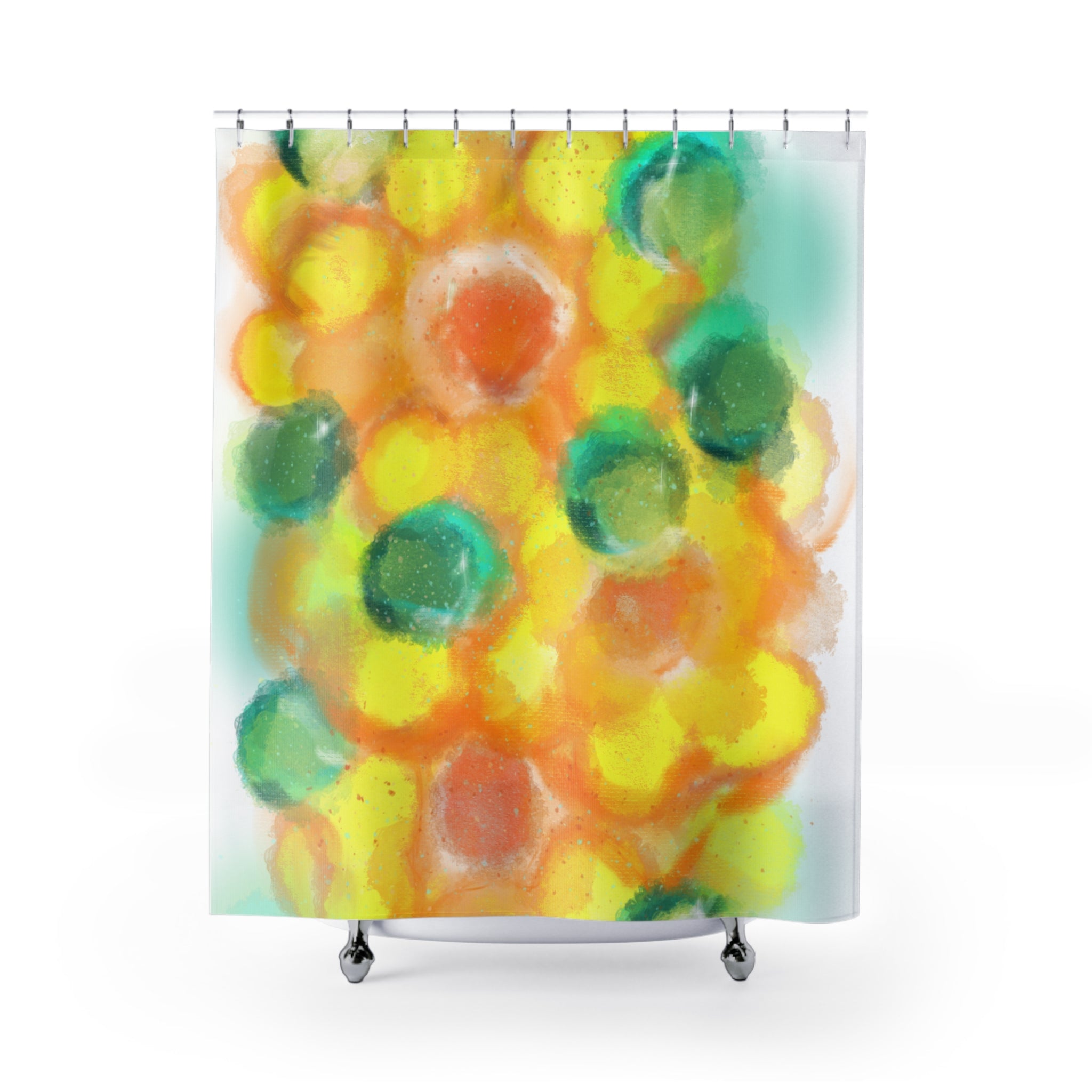 Abstract Citrus Bloom Shower Curtain — Bright Watercolor Floral Bathroom Decor
