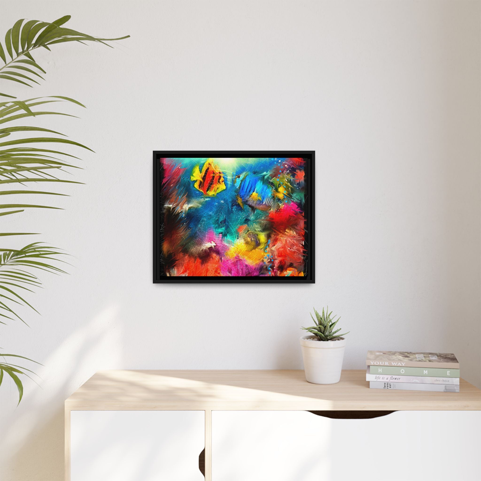 Framed Abstract Color Explosion Canvas — Vibrant Multi‑Color Wall Art