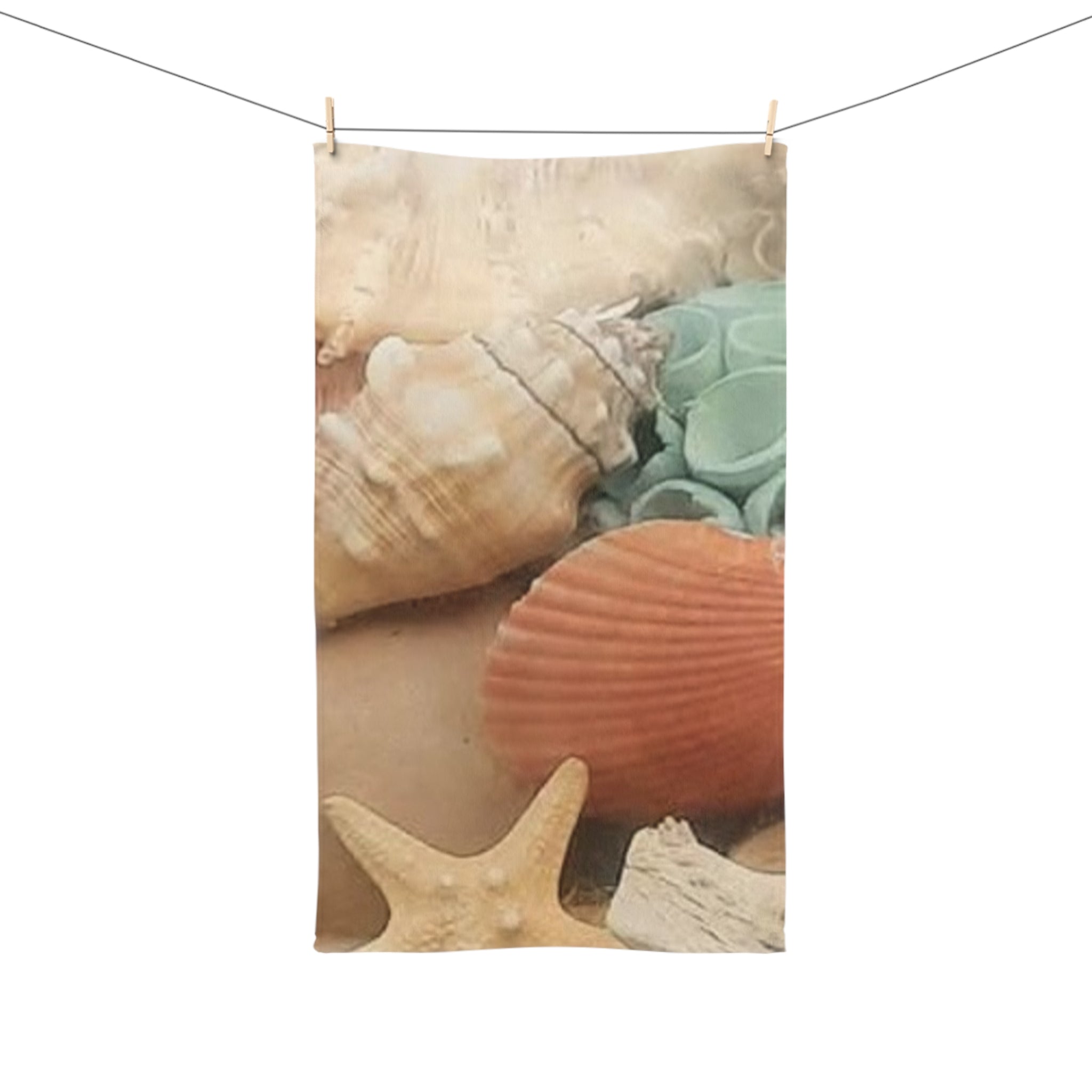 Seashell Beach Hand Towel — Coastal Starfish & Shell Bathroom Towel