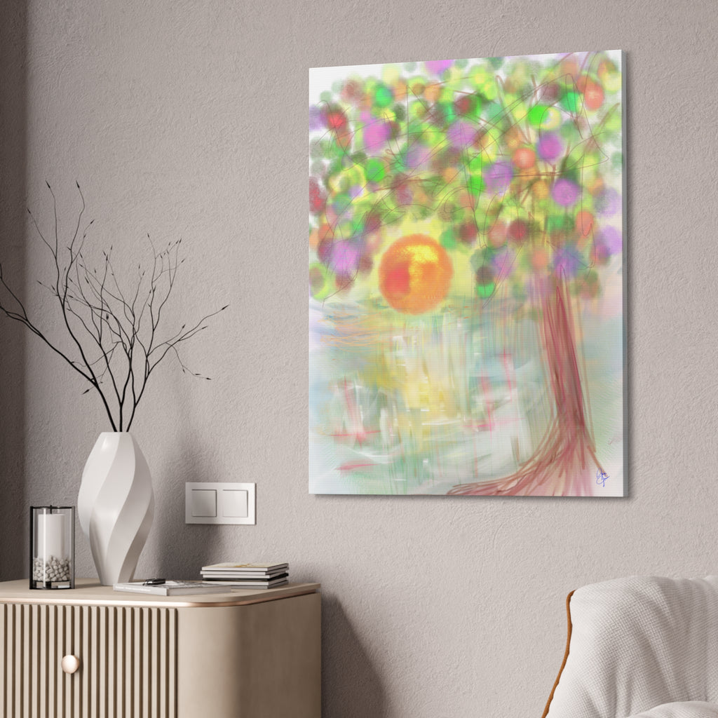 Canvas Art Print — Colorful Abstract Tree with Sun, Stretched Canvas 1.5"