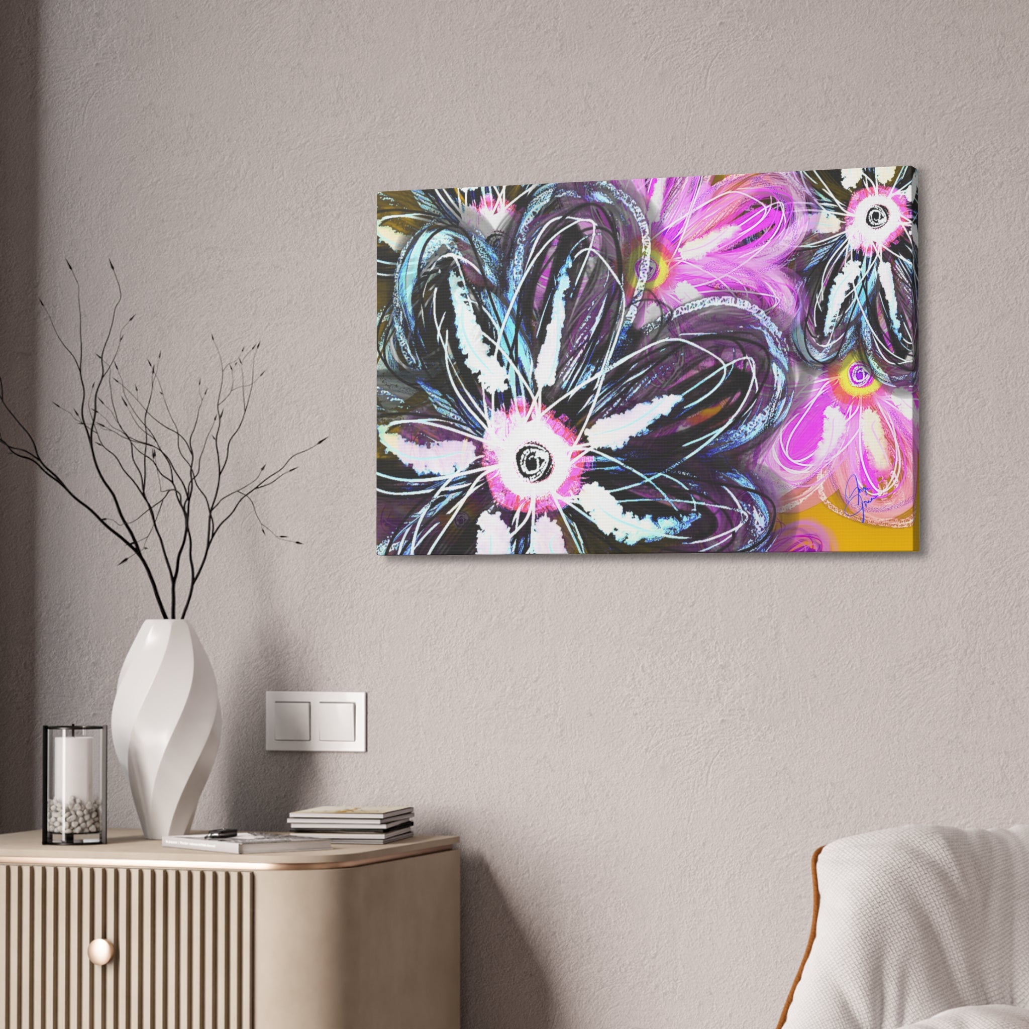 Floral Neon Abstract Canvas