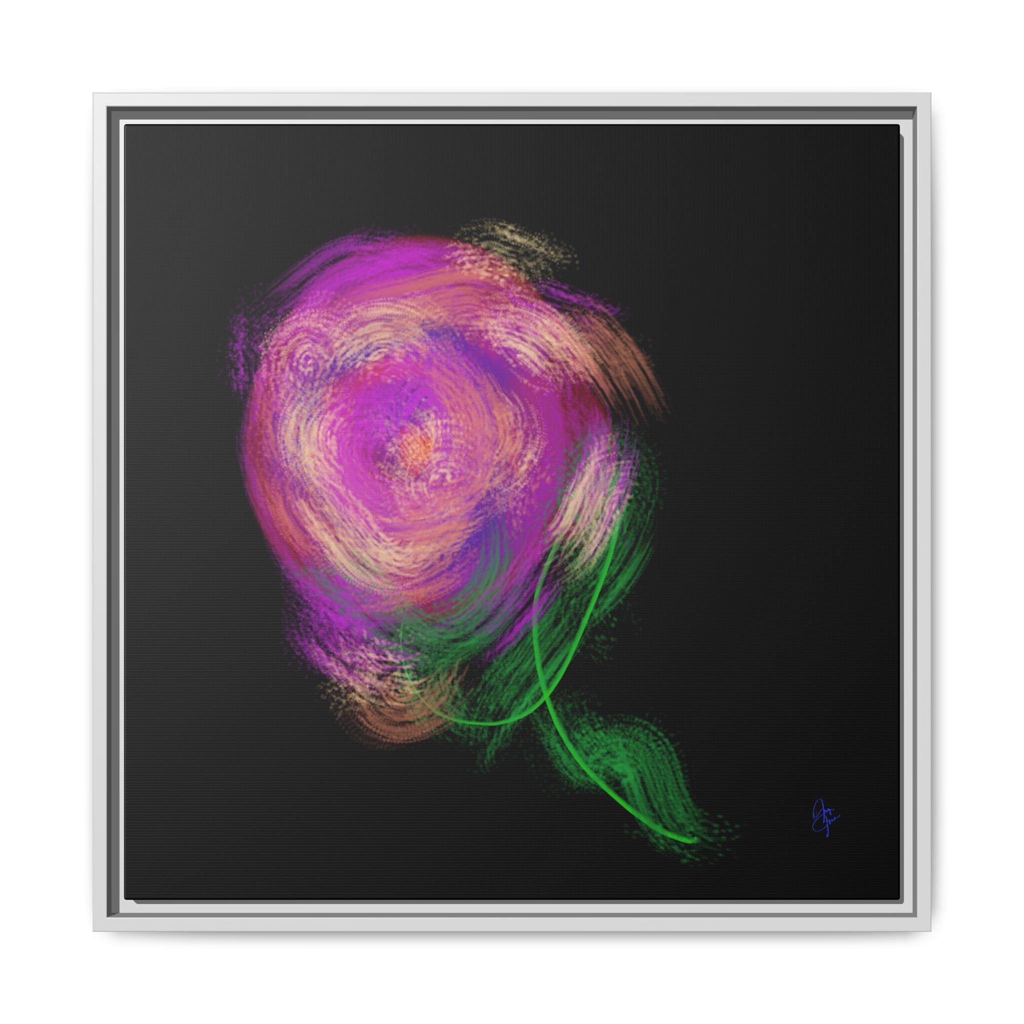 Abstract Rose Swirl Matte Framed Canvas — Multicolor Floral Wall Art
