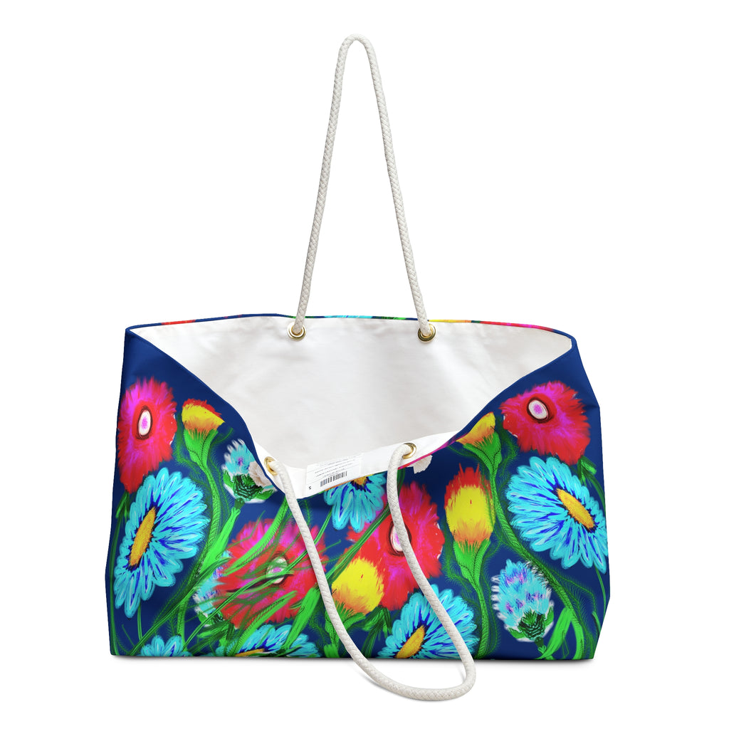 Floral Burst Weekender Bag – Bright Blue Poppy & Daisy Travel Tote