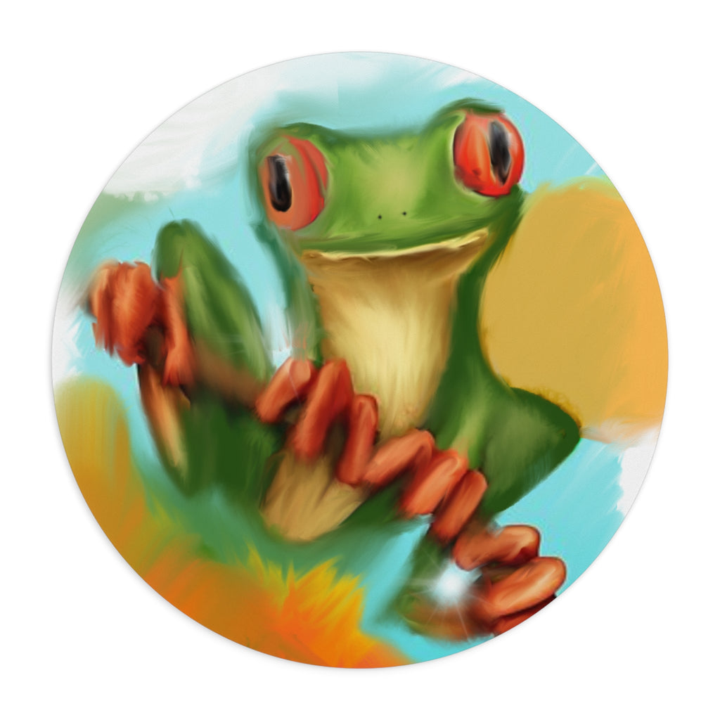 Round Frog Mouse Pad — Colorful Red-Eyed Tree Frog Desk Mat