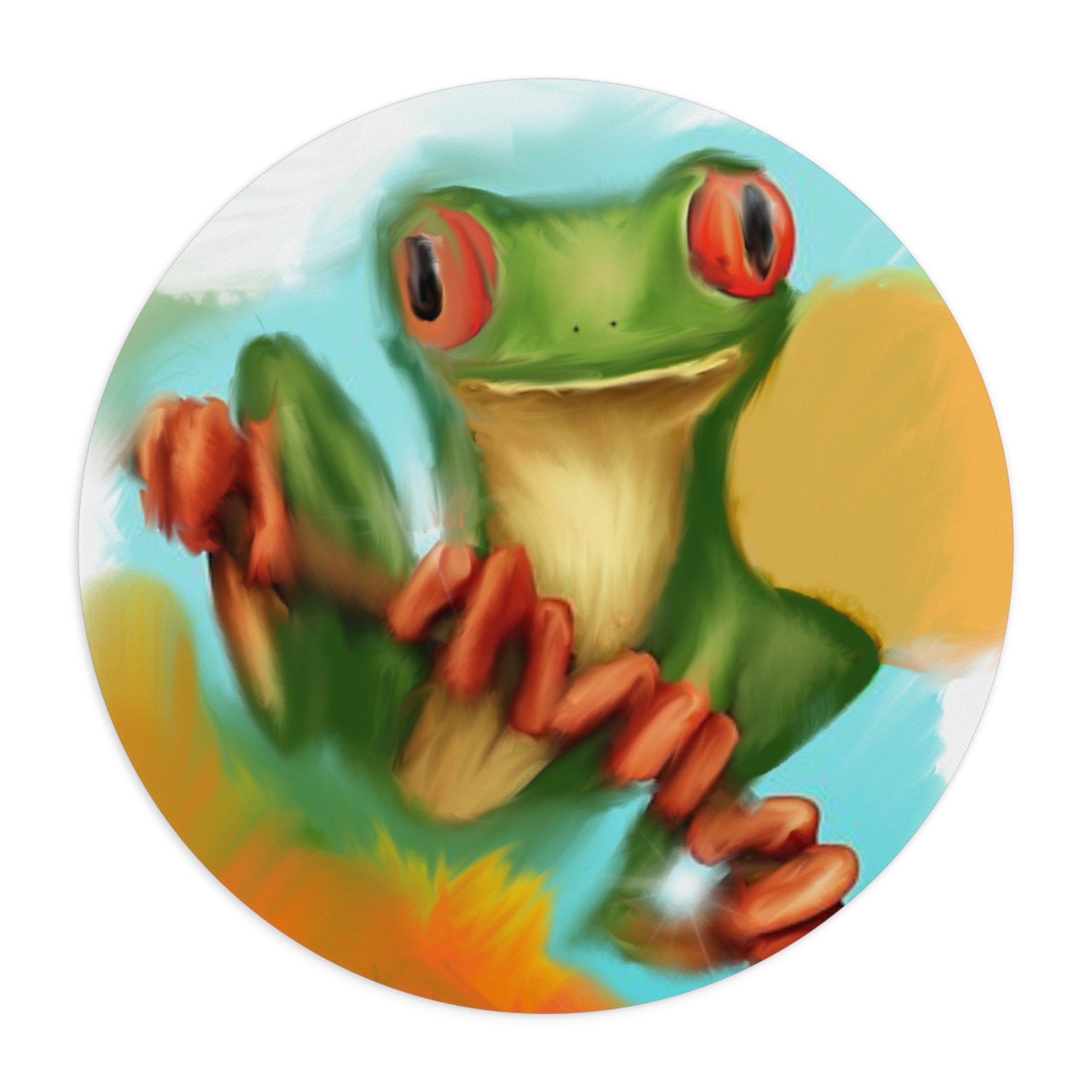 Round Frog Mouse Pad — Colorful Red-Eyed Tree Frog Desk Mat