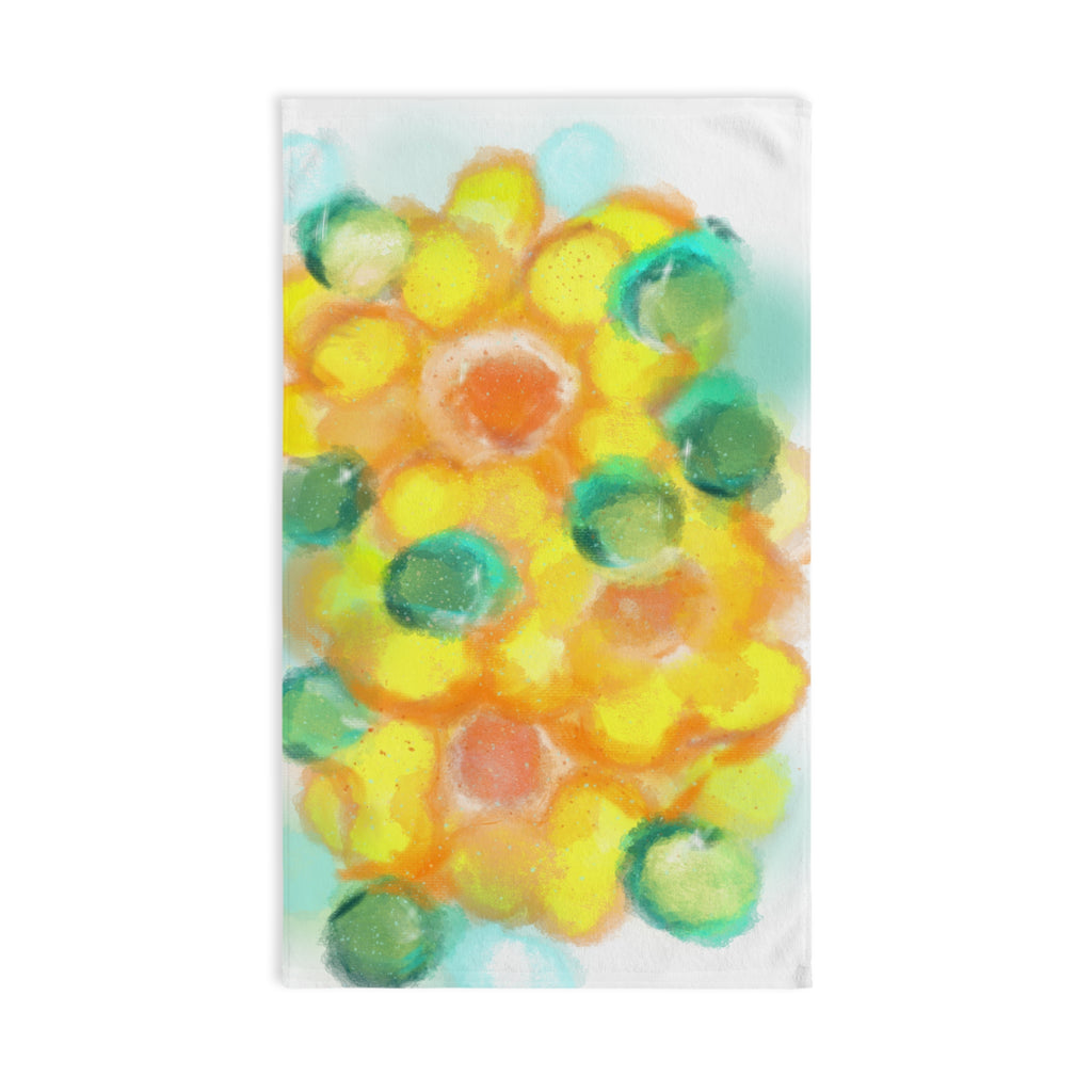 Sunburst Floral Hand Towel — Bright Watercolor Yellow Bouquet