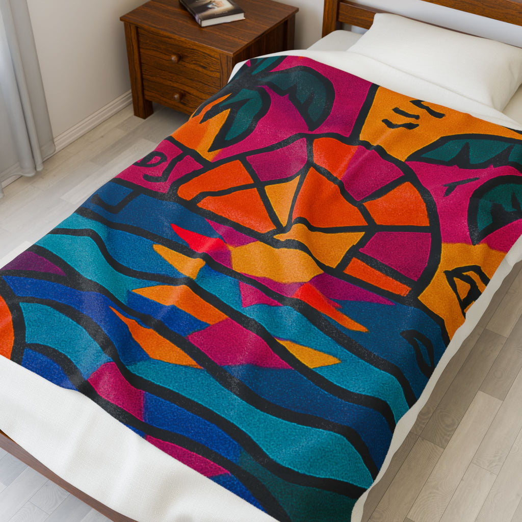 Sunset Tropical Velveteen Plush Blanket — Vibrant Beach Sunset Throw