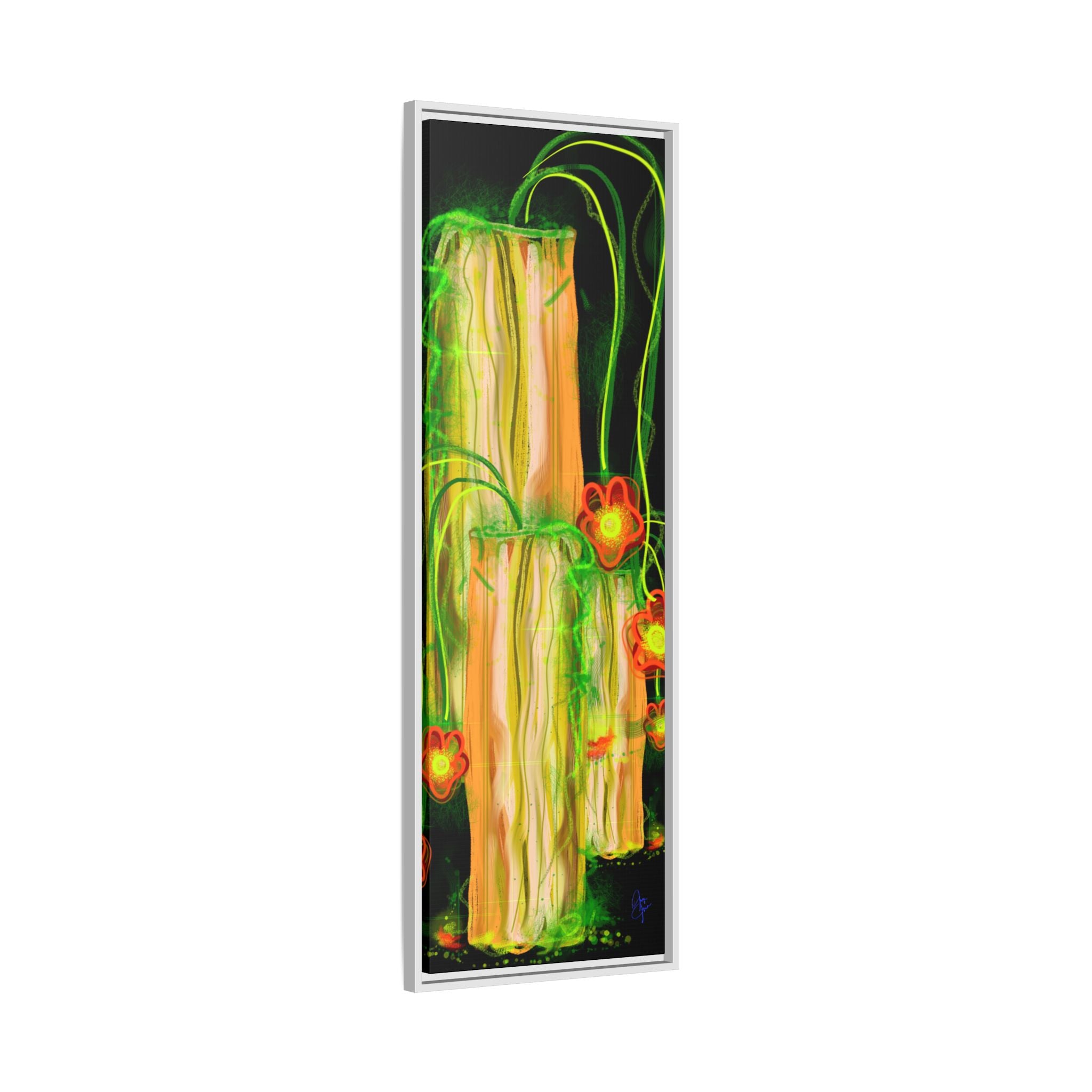 Framed Matte Canvas Print — Neon Floral Candlelight Art