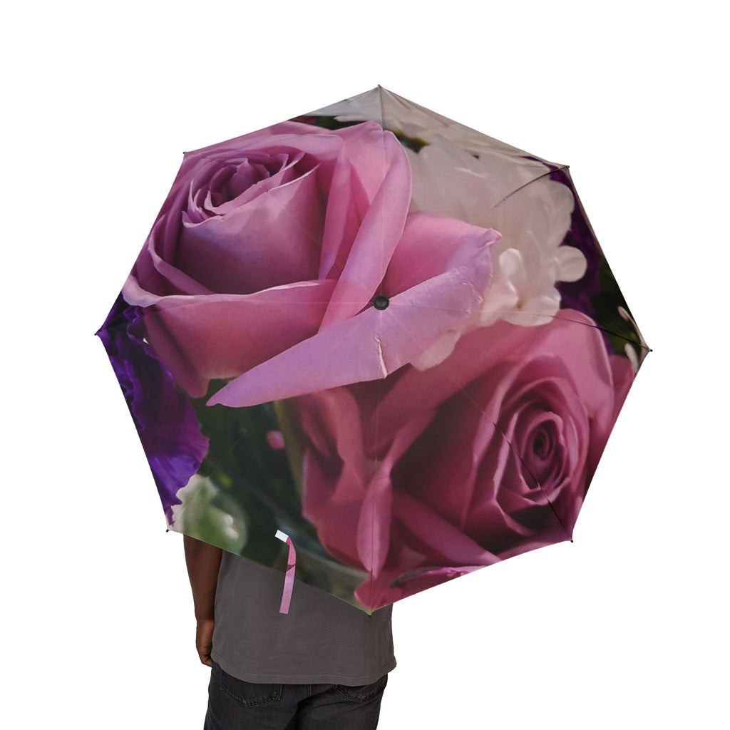 Elegant Floral Semi-Automatic Umbrella - Stylish Rose Design