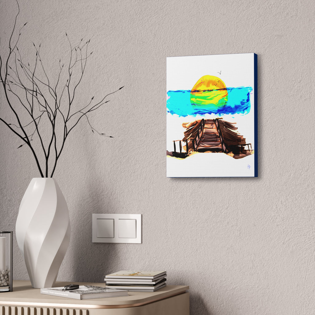 Beach Pier Sunrise Canvas Wall Art – Vibrant Tropical Seascape on Stretched Canvas