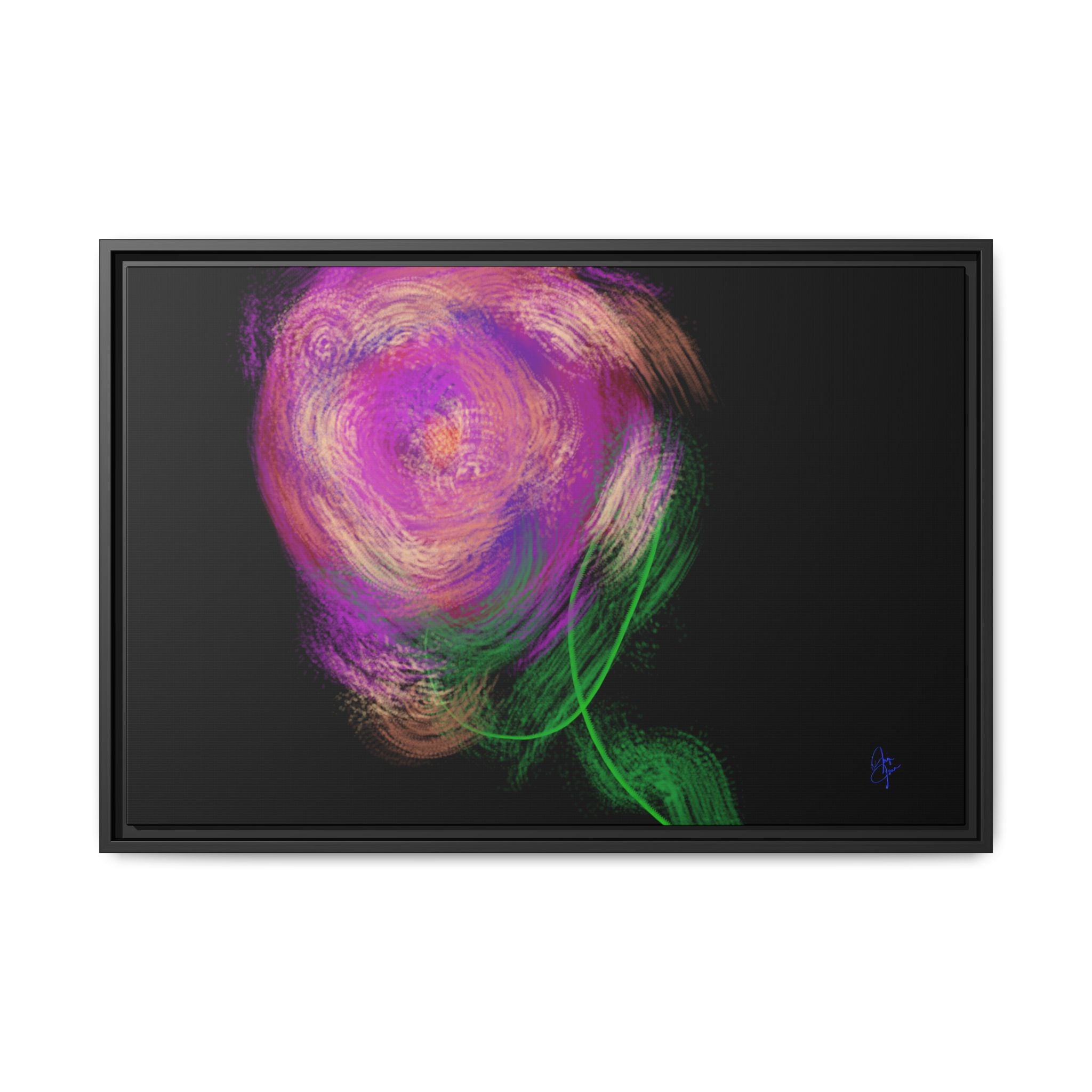 Abstract Rose Swirl Matte Framed Canvas — Multicolor Floral Wall Art
