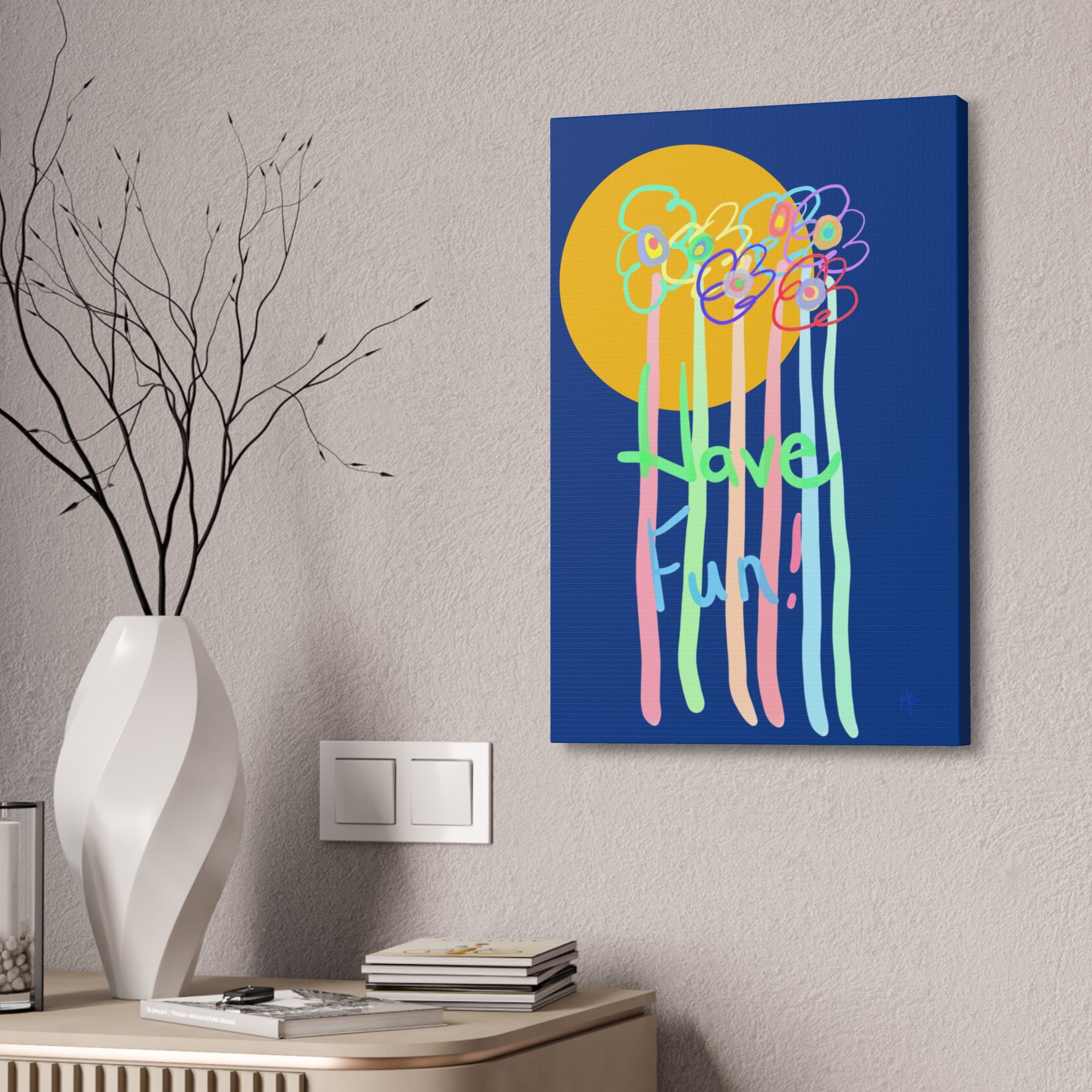 Have Fun Floral Canvas Art — Bright Green Stretched Wall Decor