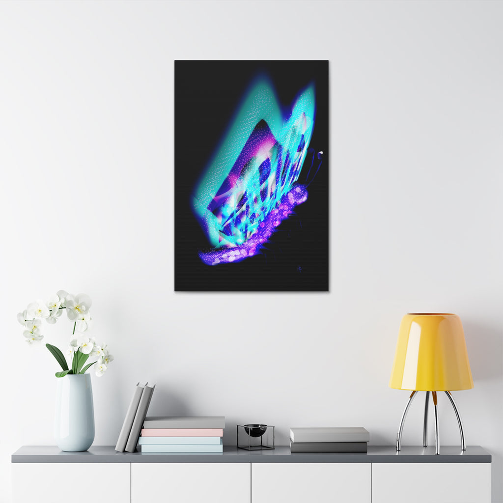 Neon Butterfly Canvas Print — Glowing Blue & Purple Wall Art (Stretched Canvas)