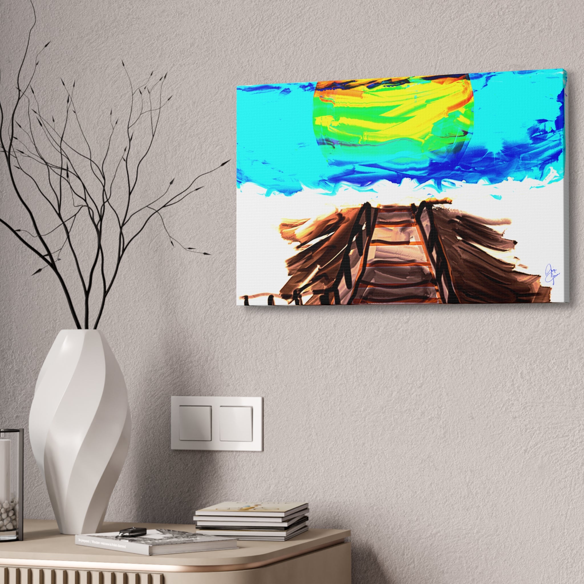 Beach Pier Sunrise Canvas Wall Art – Vibrant Tropical Seascape on Stretched Canvas