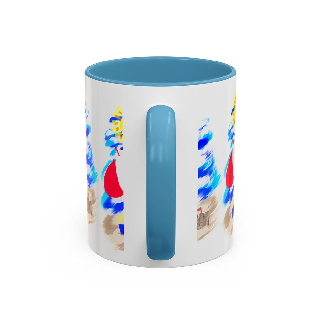 Beach Scene Coffee Mug – Summer Umbrella, Sun & Sandcastle Accent Mug