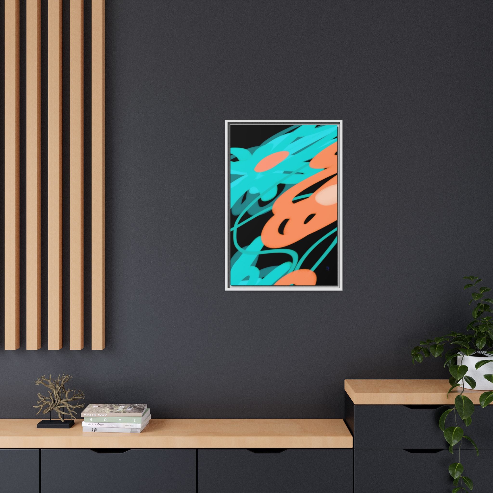 Abstract Teal & Coral Splash Framed Canvas