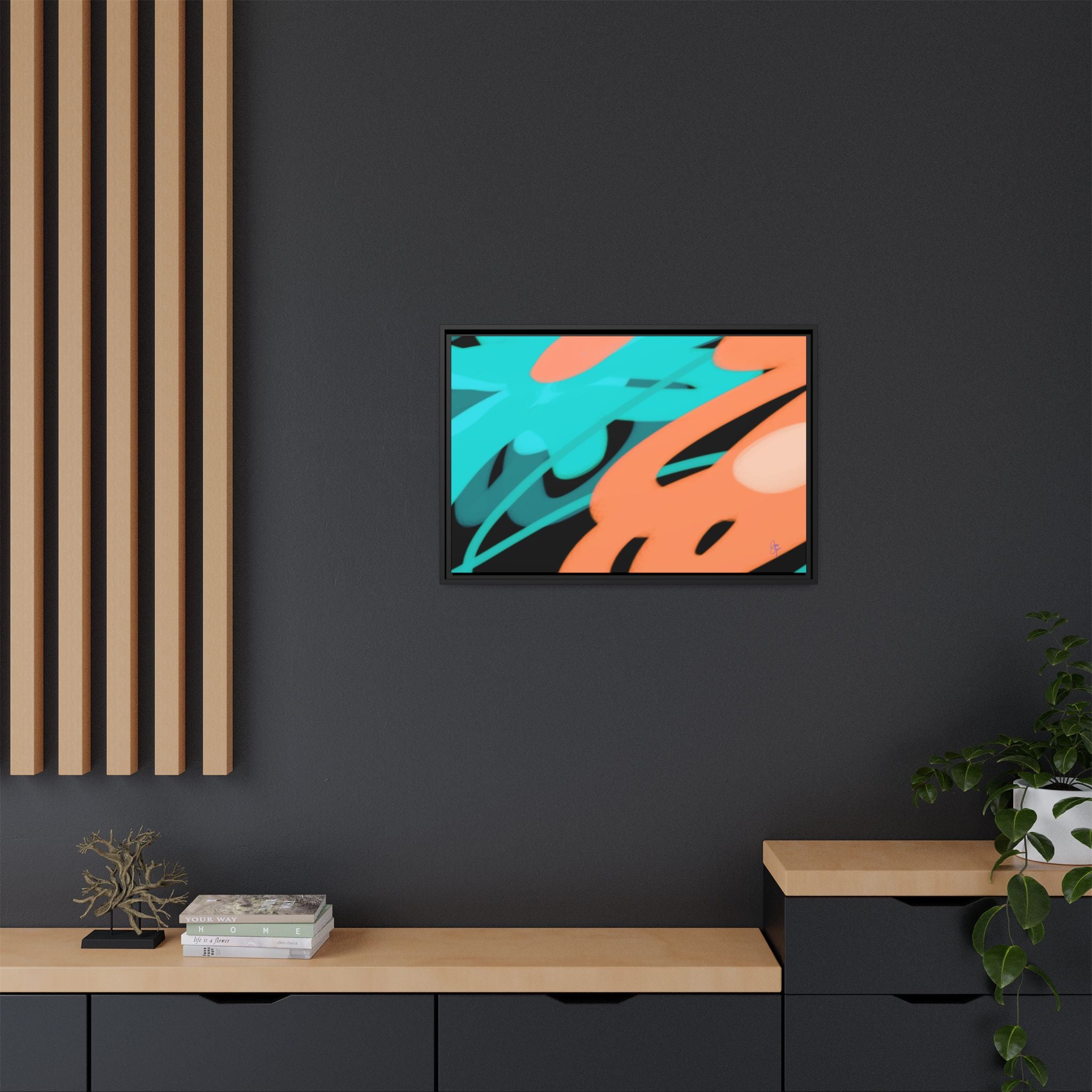 Abstract Teal & Coral Splash Framed Canvas