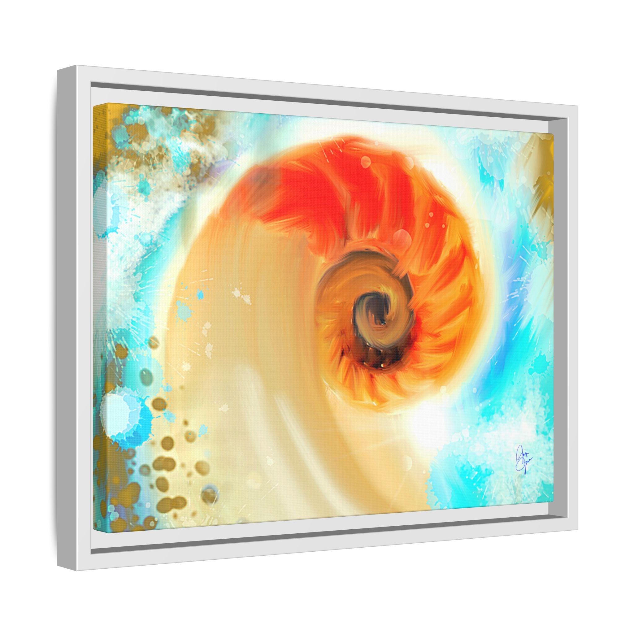 Framed Abstract Spiral Canvas Art — Vibrant Nautical Wave Print