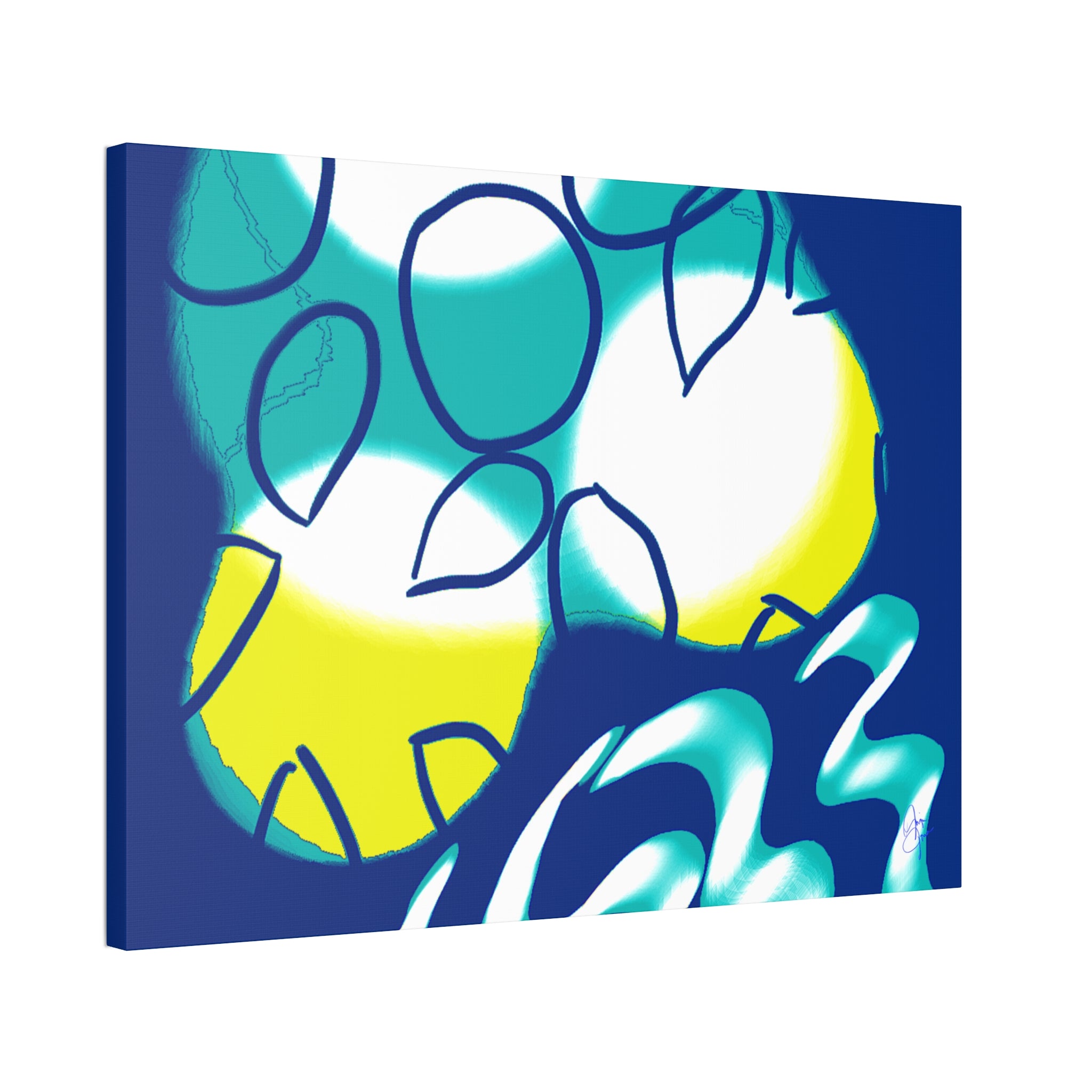Abstract Ocean Waves Jellyfish Canvas Art — Blue & Teal Modern Wall Decor, Stretched 1.5"