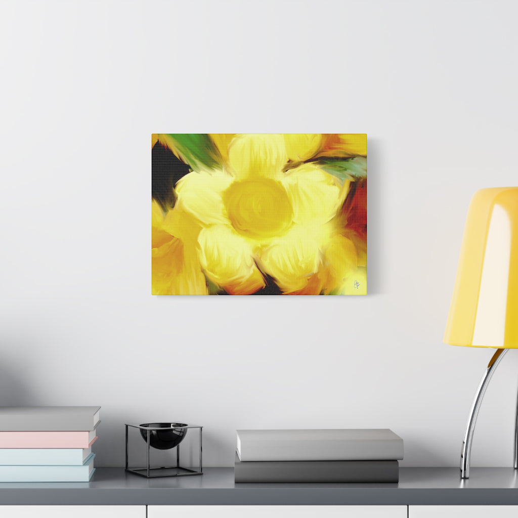 Yellow Floral Canvas Wall Art – Bright Sunflower-Style Painting, Matte Stretched Print
