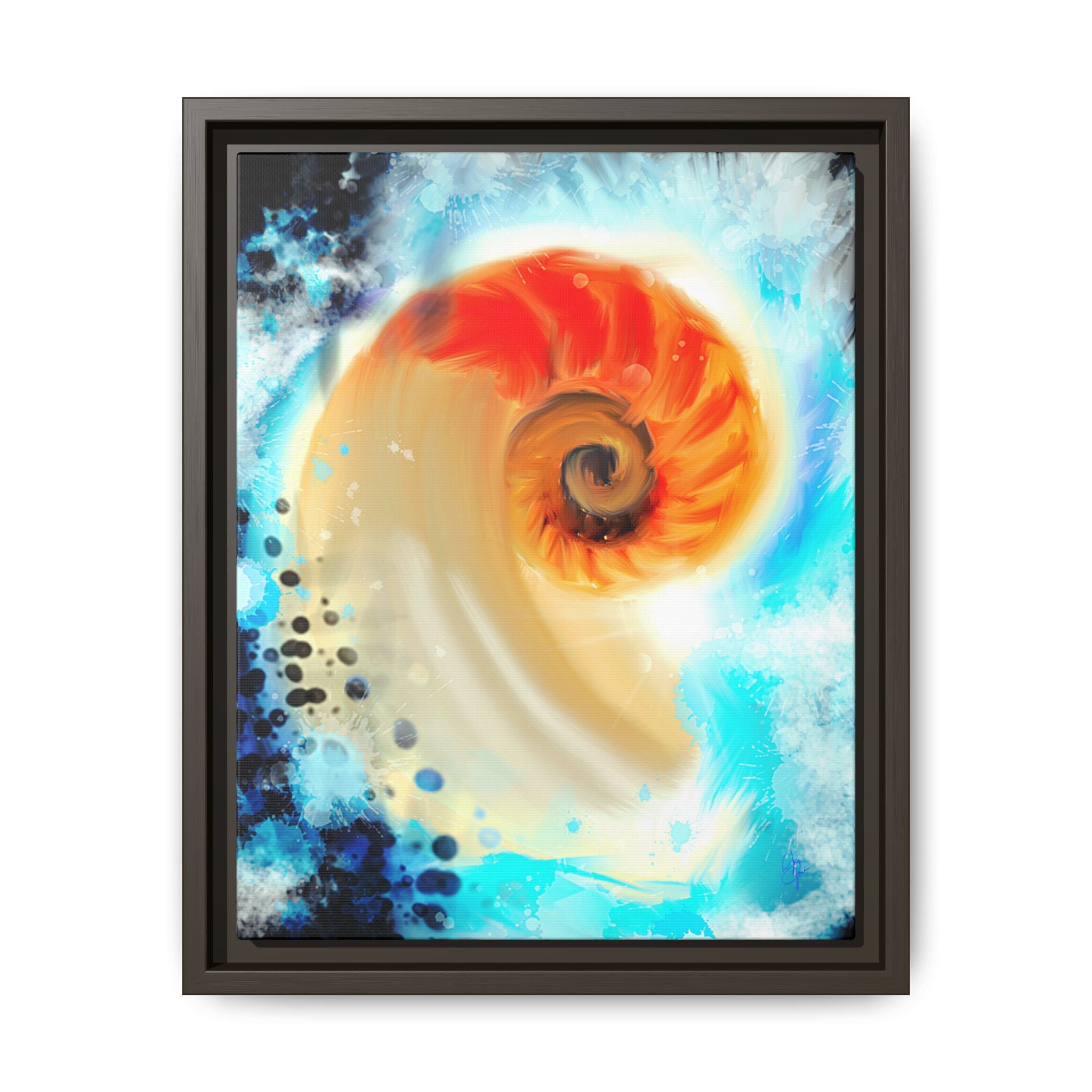 Framed Abstract Spiral Canvas Art — Vibrant Nautical Wave Print