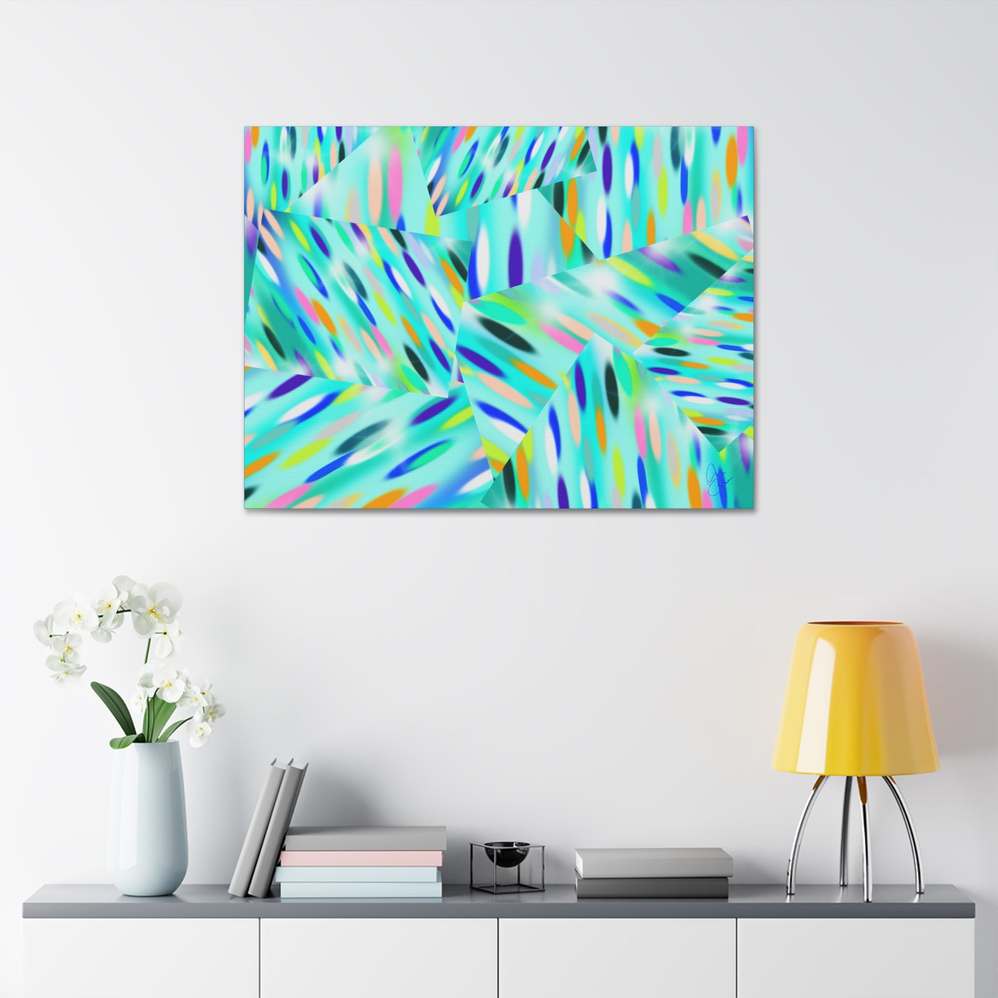 Abstract Aqua Canvas Print — Turquoise Geometric Art on Stretched 1.5" Canvas