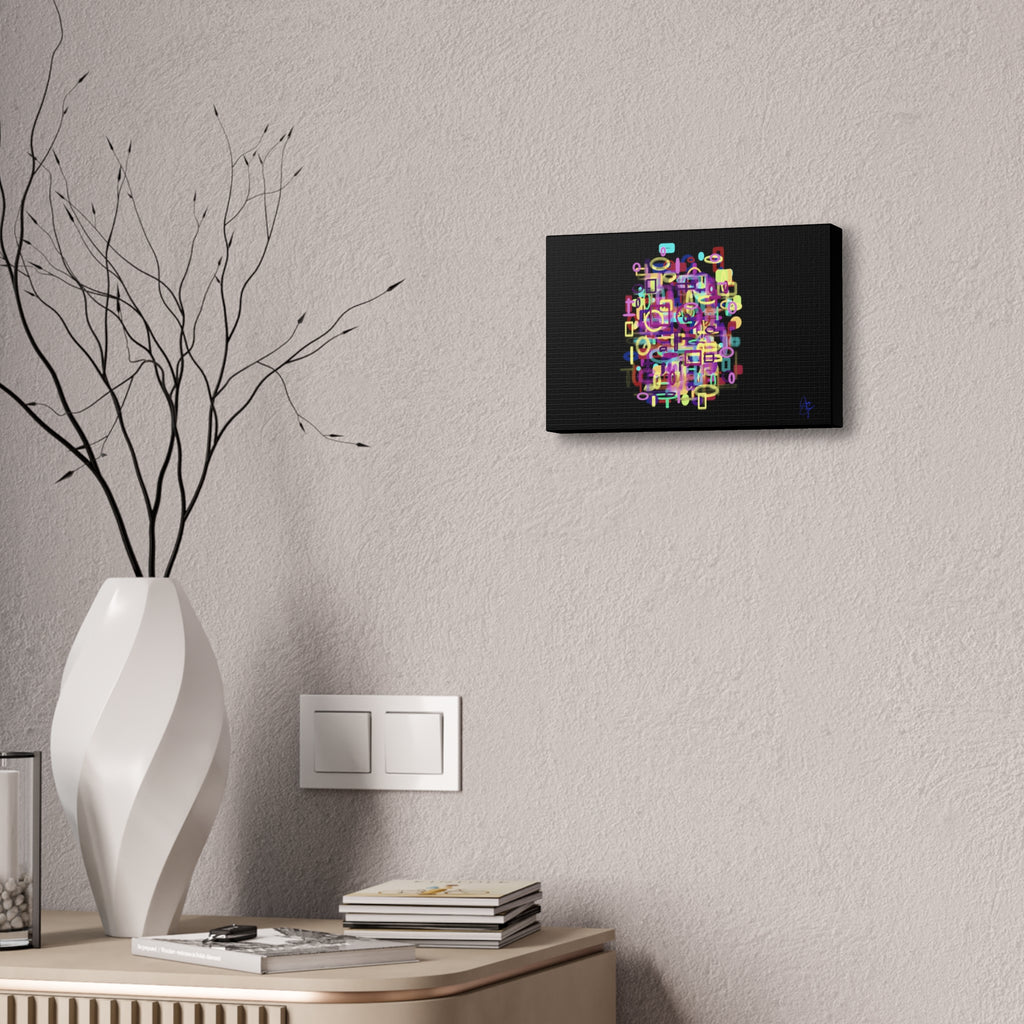 Abstract Neon Shapes Canvas Print — Colorful Geometric Wall Art on Black