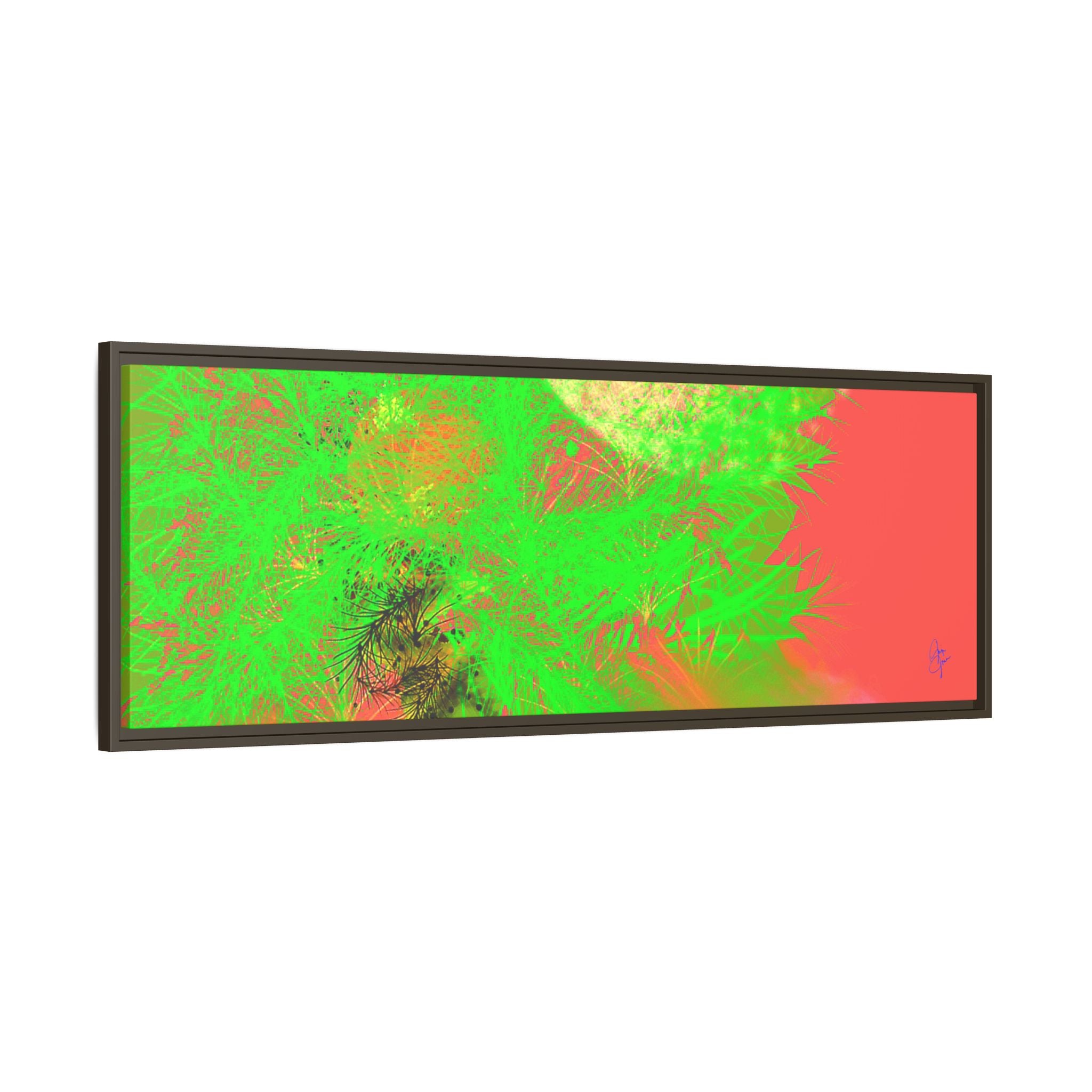 Abstract Neon Tree Matte Canvas Framed Art — Vibrant Green Moon Landscape