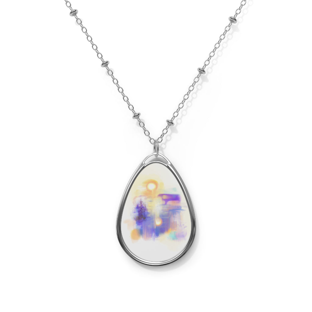 Oval Pendant Necklace — Abstract Watercolor Teardrop Locket