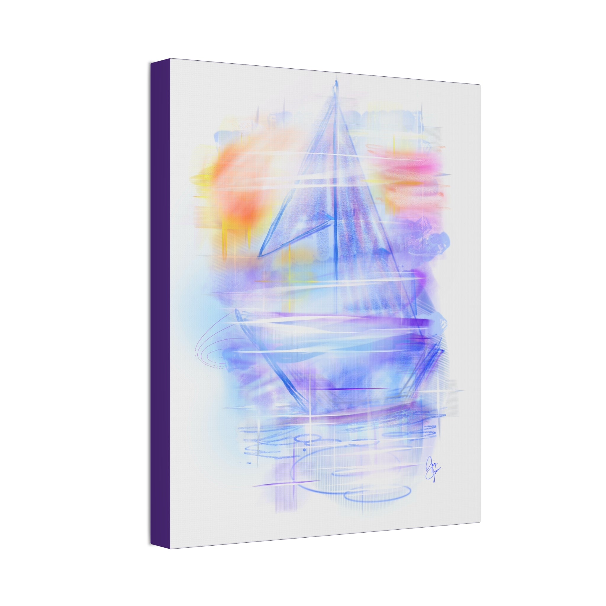 Sailboat Serenity Canvas Print — Pastel Abstract Nautical Wall Art, Stretched 1.5"