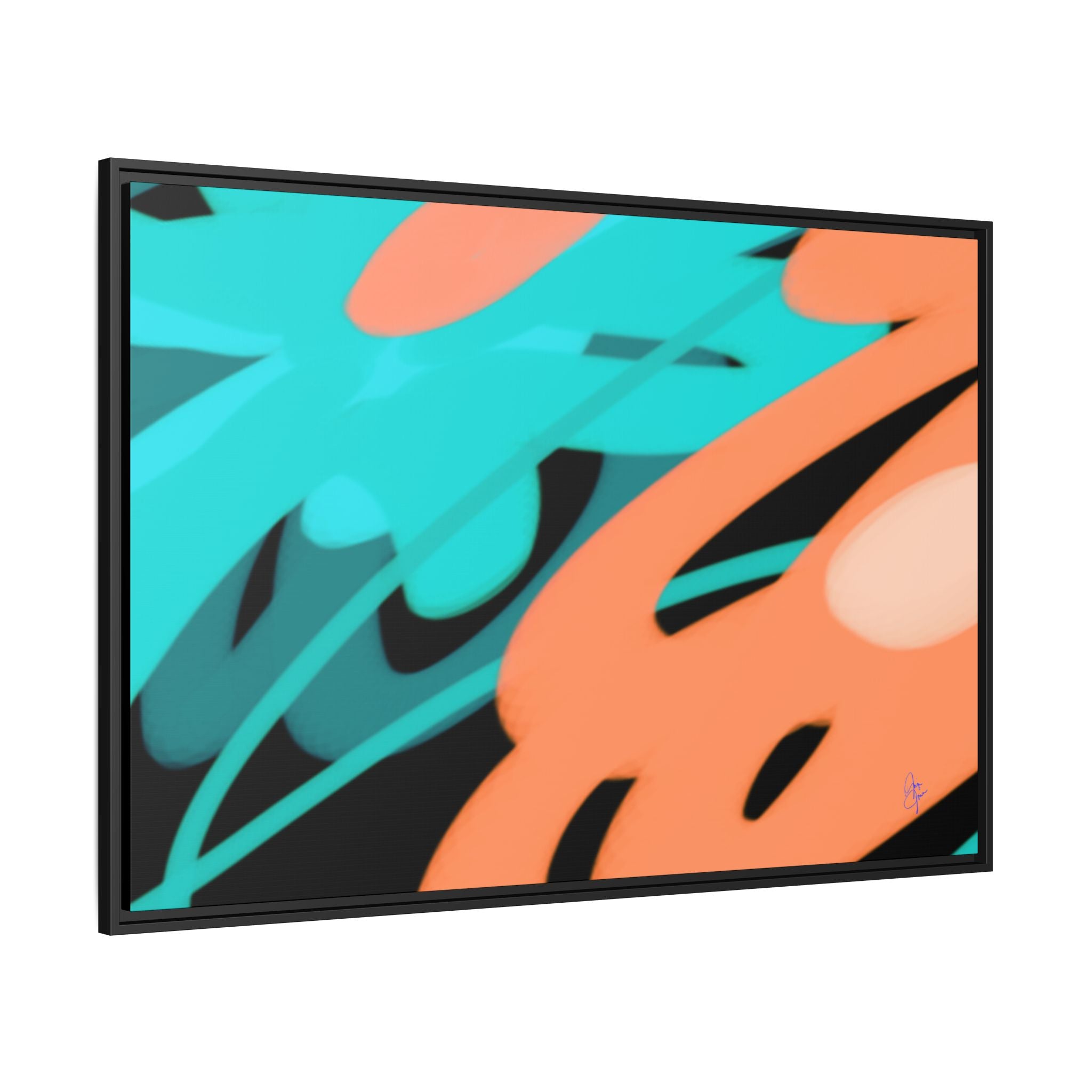 Abstract Teal & Coral Splash Framed Canvas