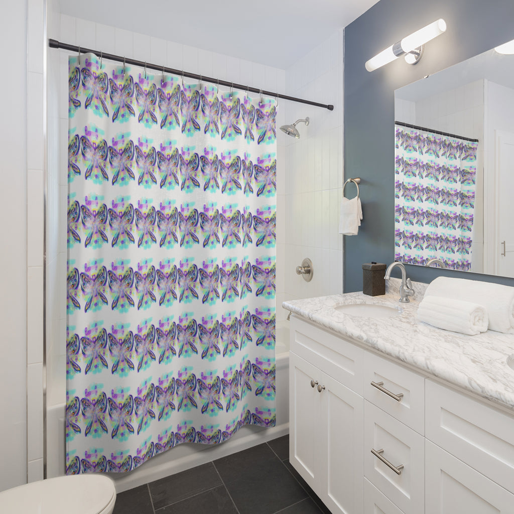 Butterfly Watercolor Shower Curtain — Pastel Iridescent Bathroom Decor