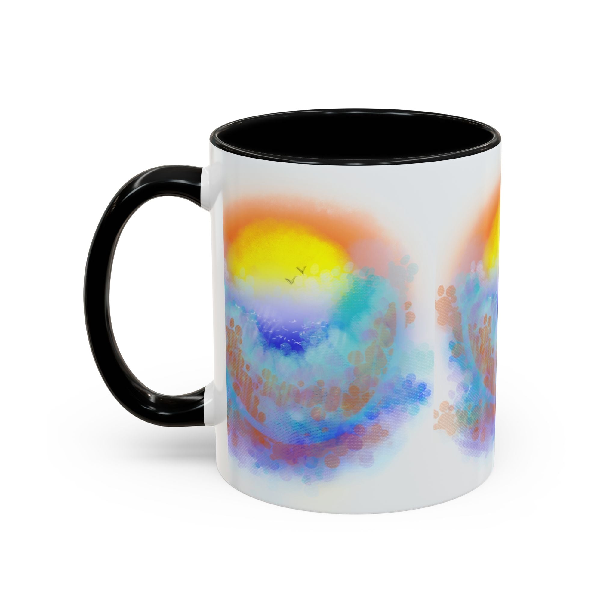 Sunrise Watercolor Accent Coffee Mug — Colorful Ocean Sunrise Art (11/15 oz)