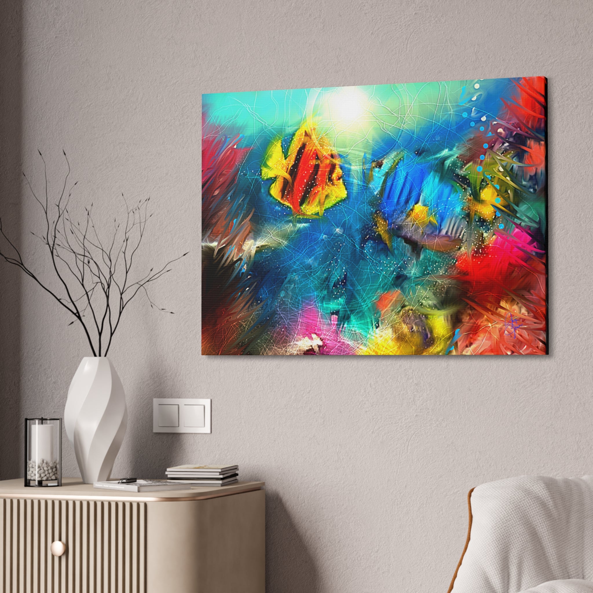 Abstract Tropical Fish Canvas – Colorful Ocean Wall Art (Stretched 1.5")
